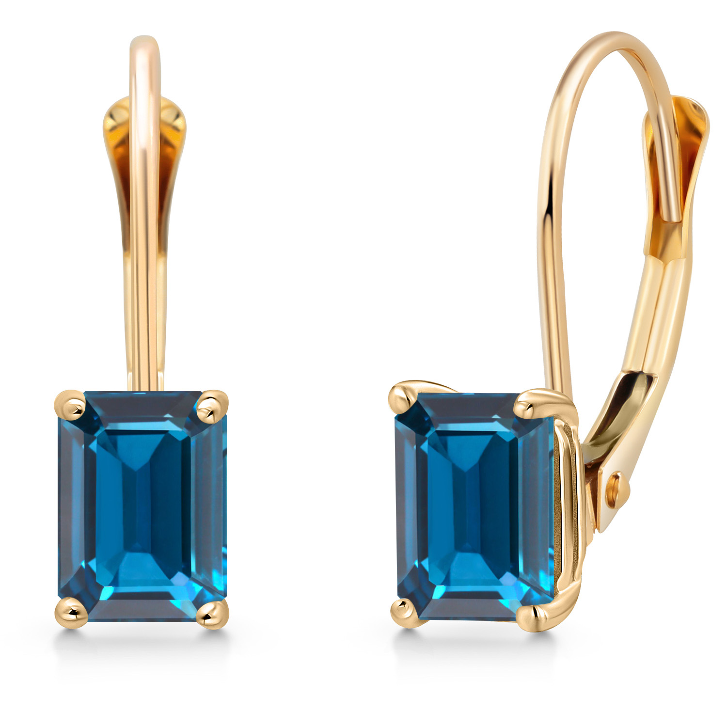 14K Yellow Gold 6X4MM Emerald Cut Gemstone Birthstone Leverback Earrings For
