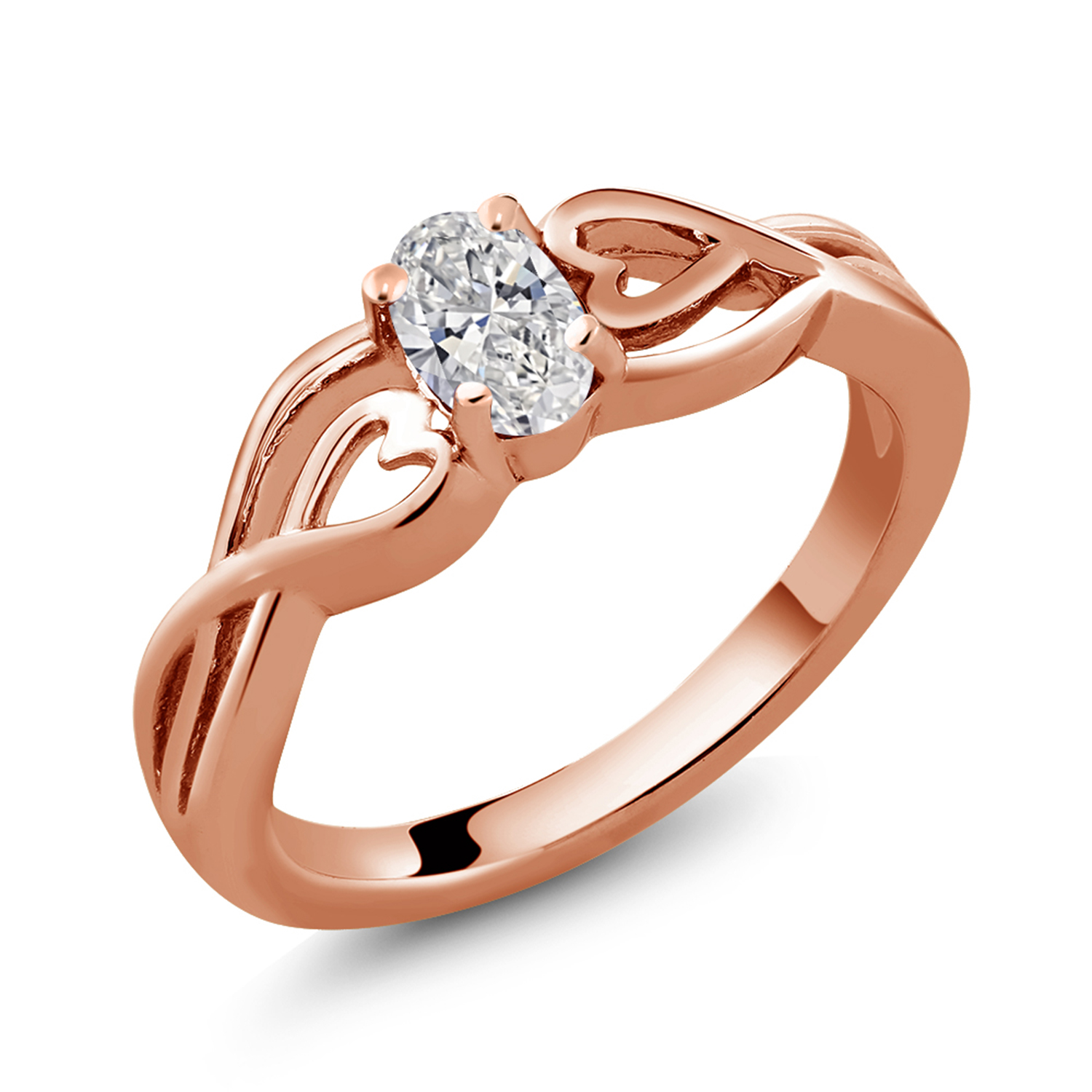 18K Rose Gold Plated Silver 6X4MM Oval Gemstone Birthstone Heart infinity Ring