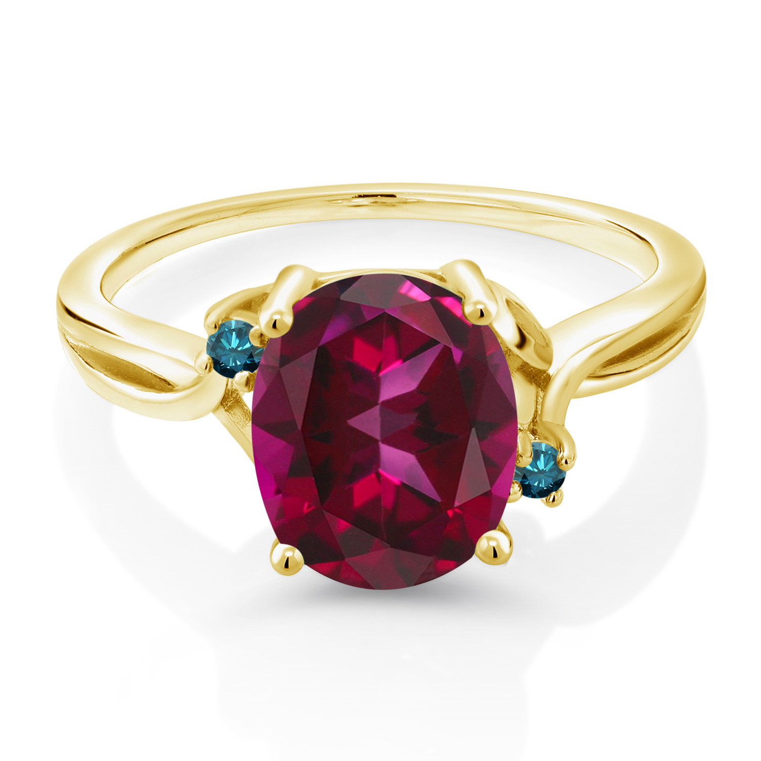 18K Yellow Gold Plated Silver Ring Blue Diamond and Set with Blazing Red Topaz  eBay