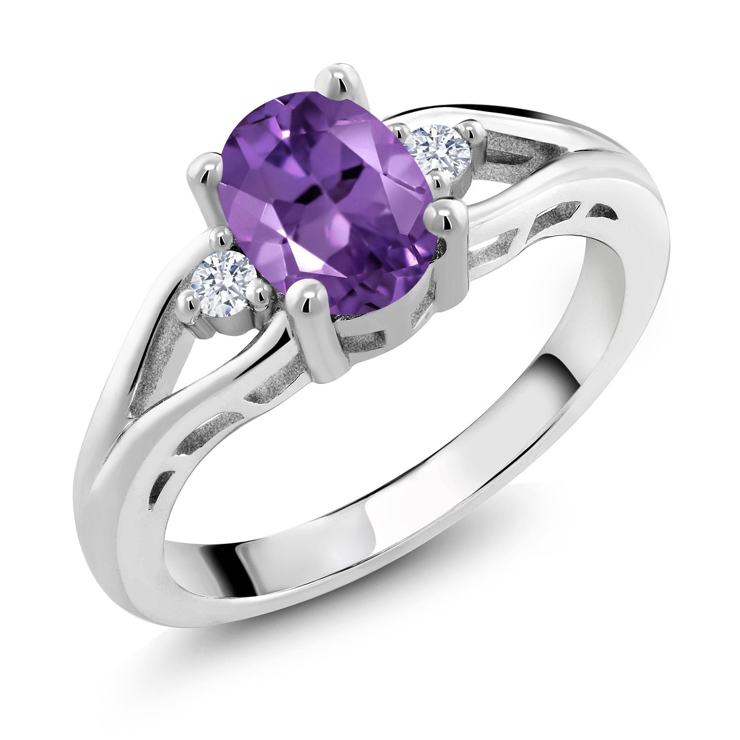 925 Sterling Silver Gemstone Birthstone 3-Stone Engagement Ring for Women |