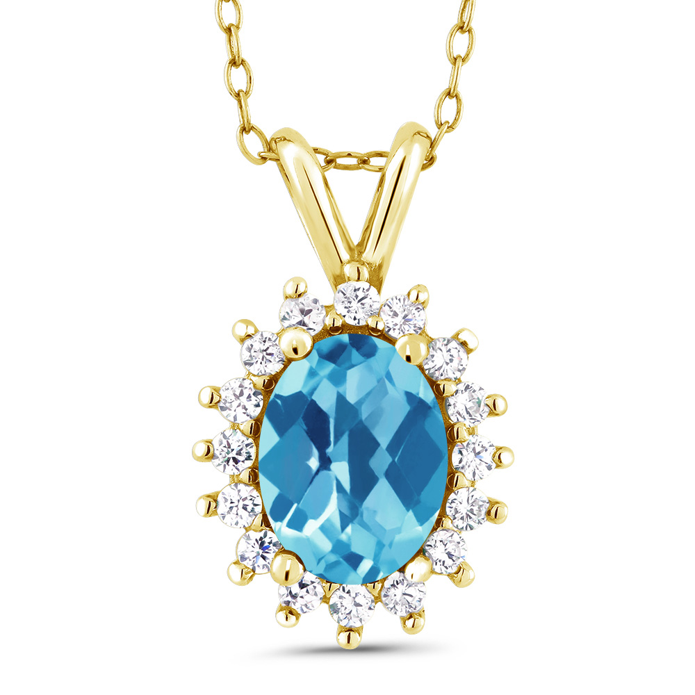 14K Yellow Gold Gemstone Birthstone Halo Pendant Necklace | 8X6MM | Gold