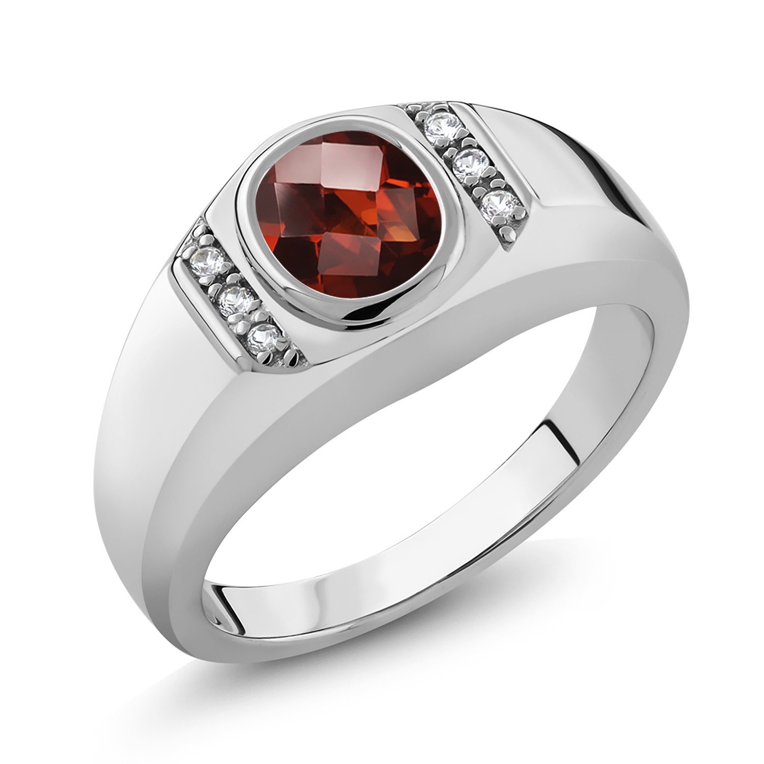 1.46 Cttw Garnet and White Created Sapphire 925 Sterling Silver Ring For Men - Picture 7 of 48