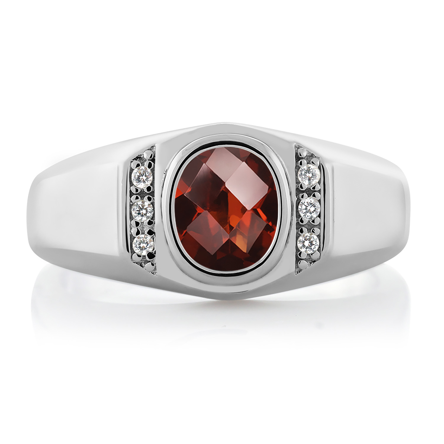 1.46 Cttw Garnet and White Created Sapphire 925 Sterling Silver Ring For Men - Picture 8 of 48
