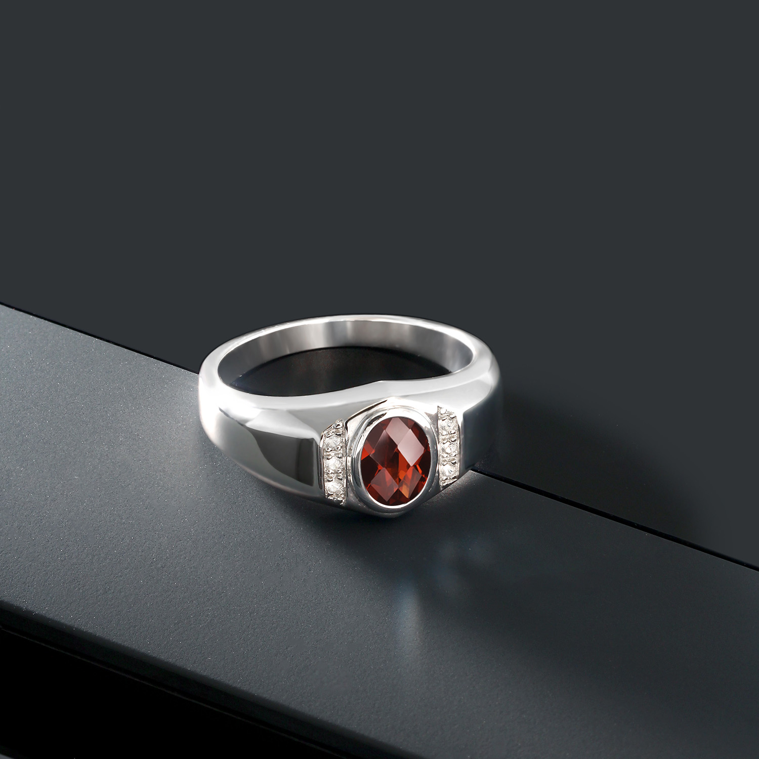1.46 Cttw Garnet and White Created Sapphire 925 Sterling Silver Ring For Men - Picture 9 of 48
