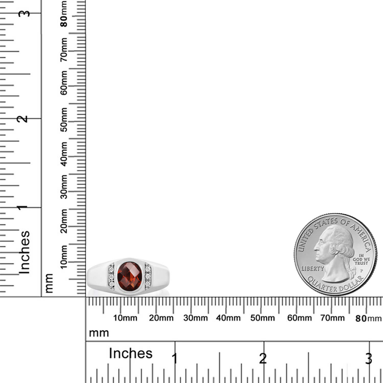 1.46 Cttw Garnet and White Created Sapphire 925 Sterling Silver Ring For Men - Picture 11 of 48