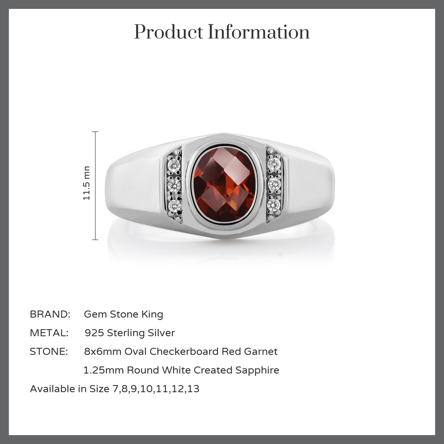 1.46 Cttw Garnet and White Created Sapphire 925 Sterling Silver Ring For Men - Picture 12 of 48