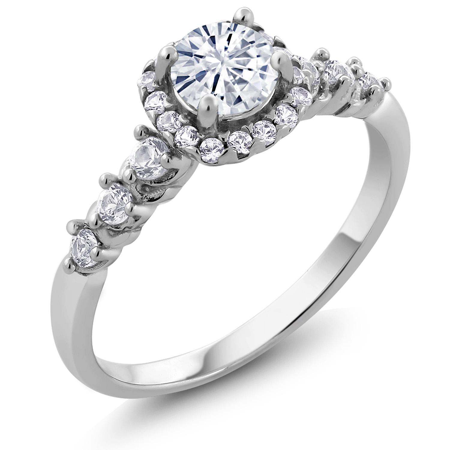 Gemstone Birthstone and White Created Sapphire Halo Engagement Ring For Women - Picture 28 of 31