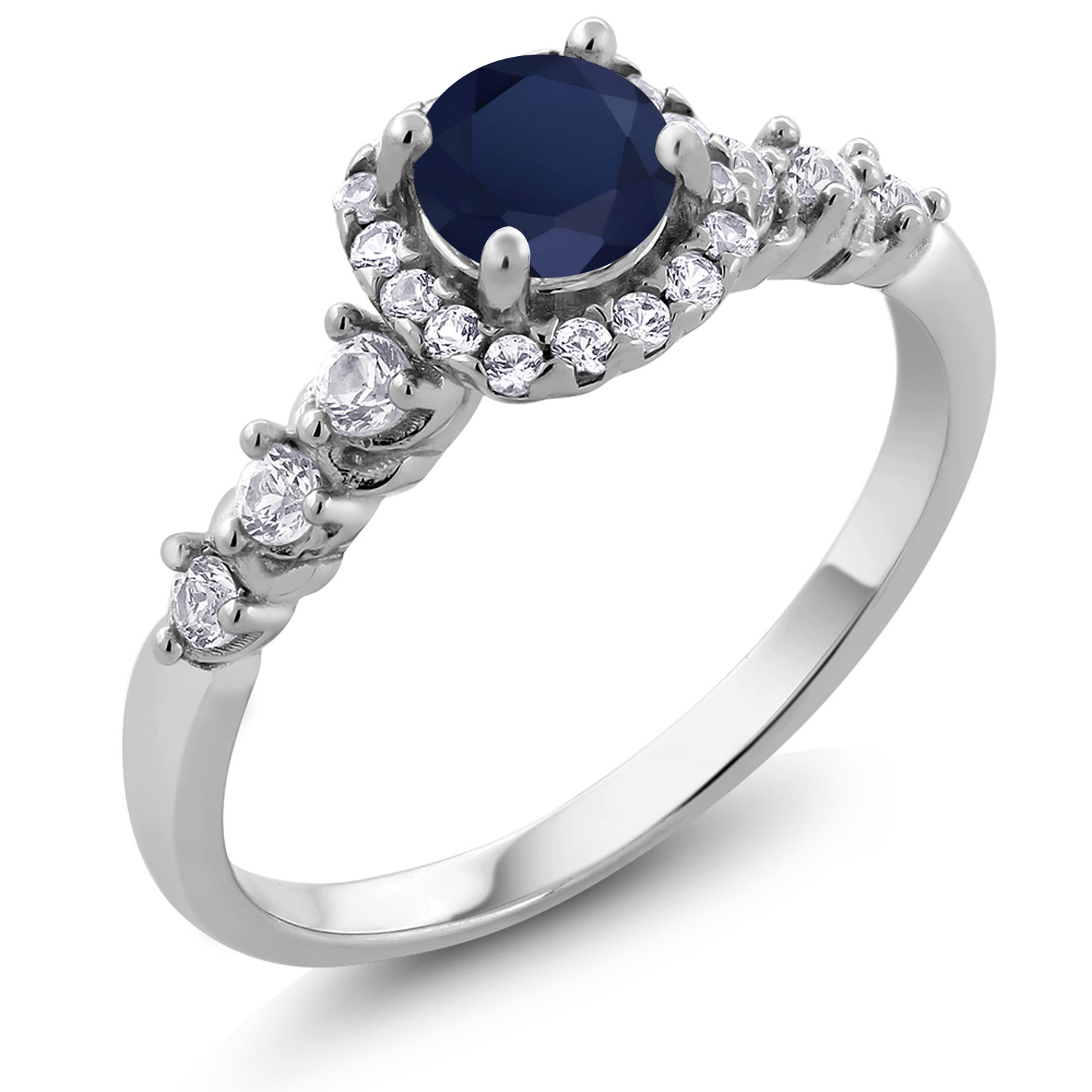Gemstone Birthstone and White Created Sapphire Halo Engagement Ring For Women - Picture 5 of 31
