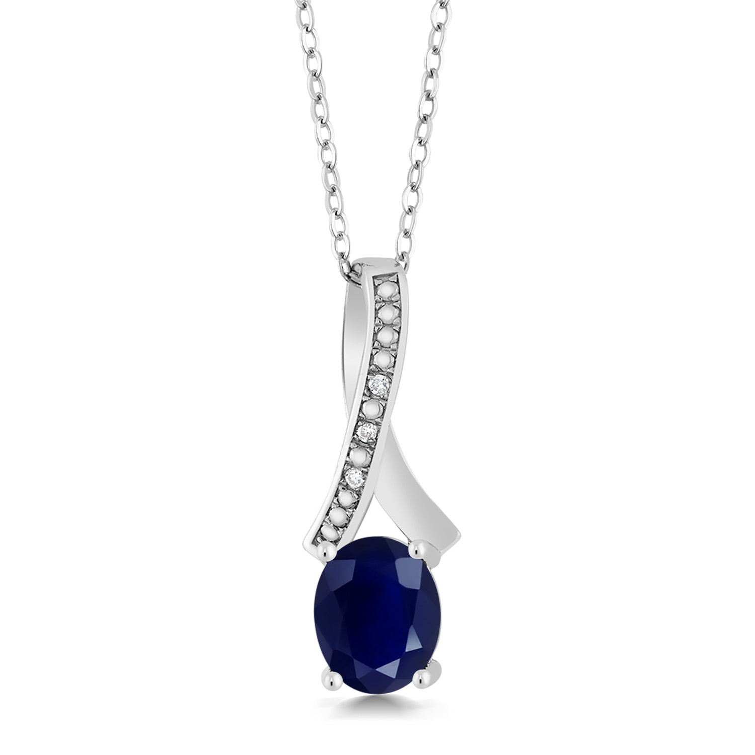 9X7MM Oval Gemstone Birthstone and White Diamond Pendant Necklace For Women |