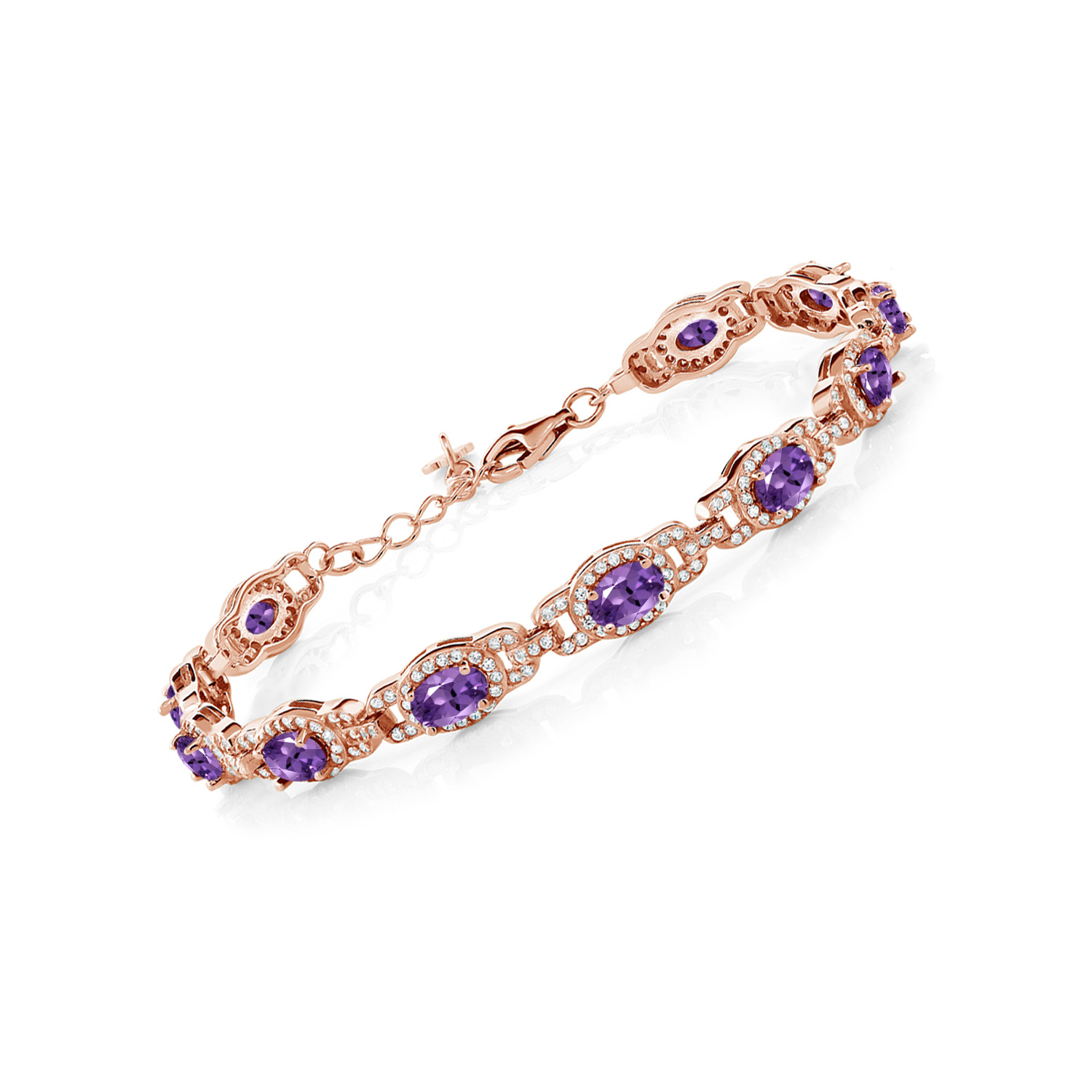 11.85 Ct Oval Blue Zircon 18K Rose Gold Plated Silver Bracelet