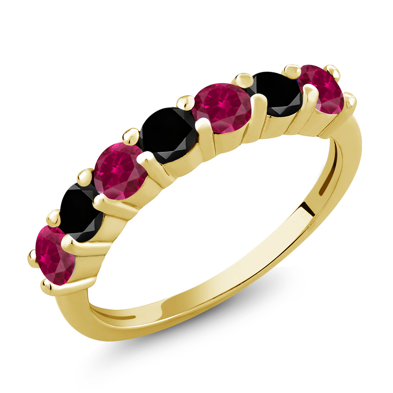1.51 Ct Round Red Created Ruby Black Diamond 18K Yellow Gold Plated Silver Ring - Picture 5 of 24