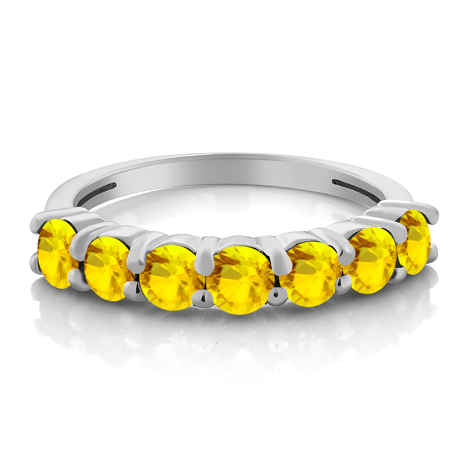 1.12 Ct Round Yellow Sapphire 925 Sterling Silver Ring - Picture 6 of 24
