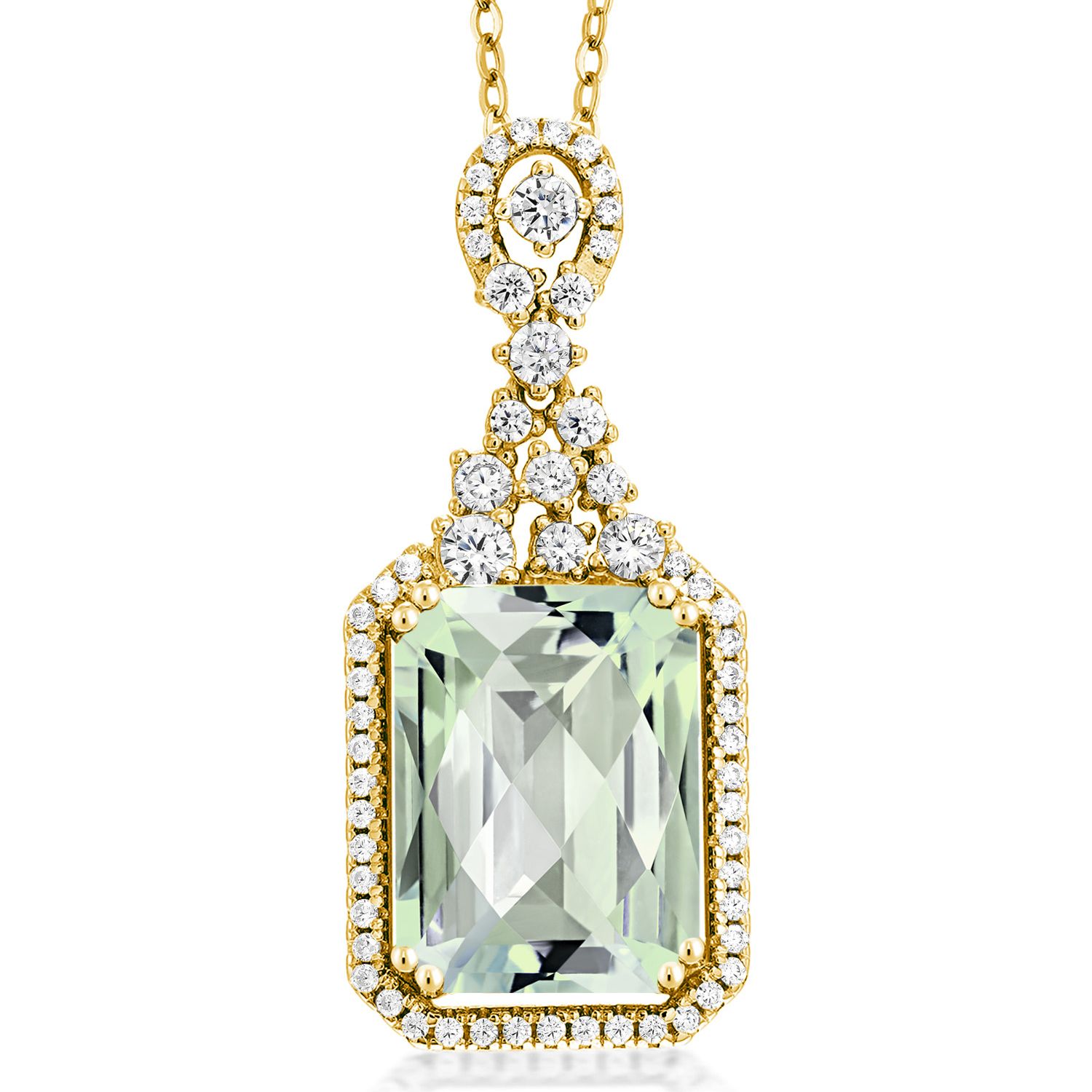 5-10 Cttw Emerald Cut Pendant Necklace For Women | 18K Yellow Gold Plated
