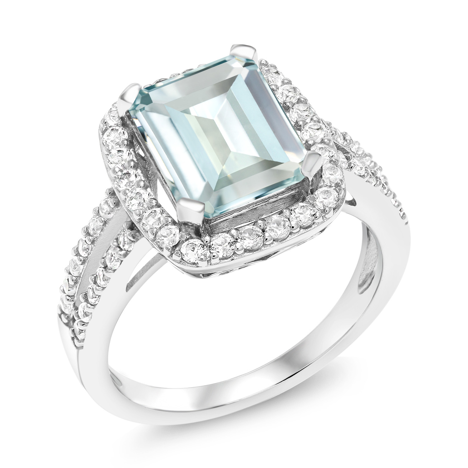thumbnail image 2 of Aquamarine & Diamond Wavy Ring 1/8 Ct Tw Sterling Silver 2 of 9