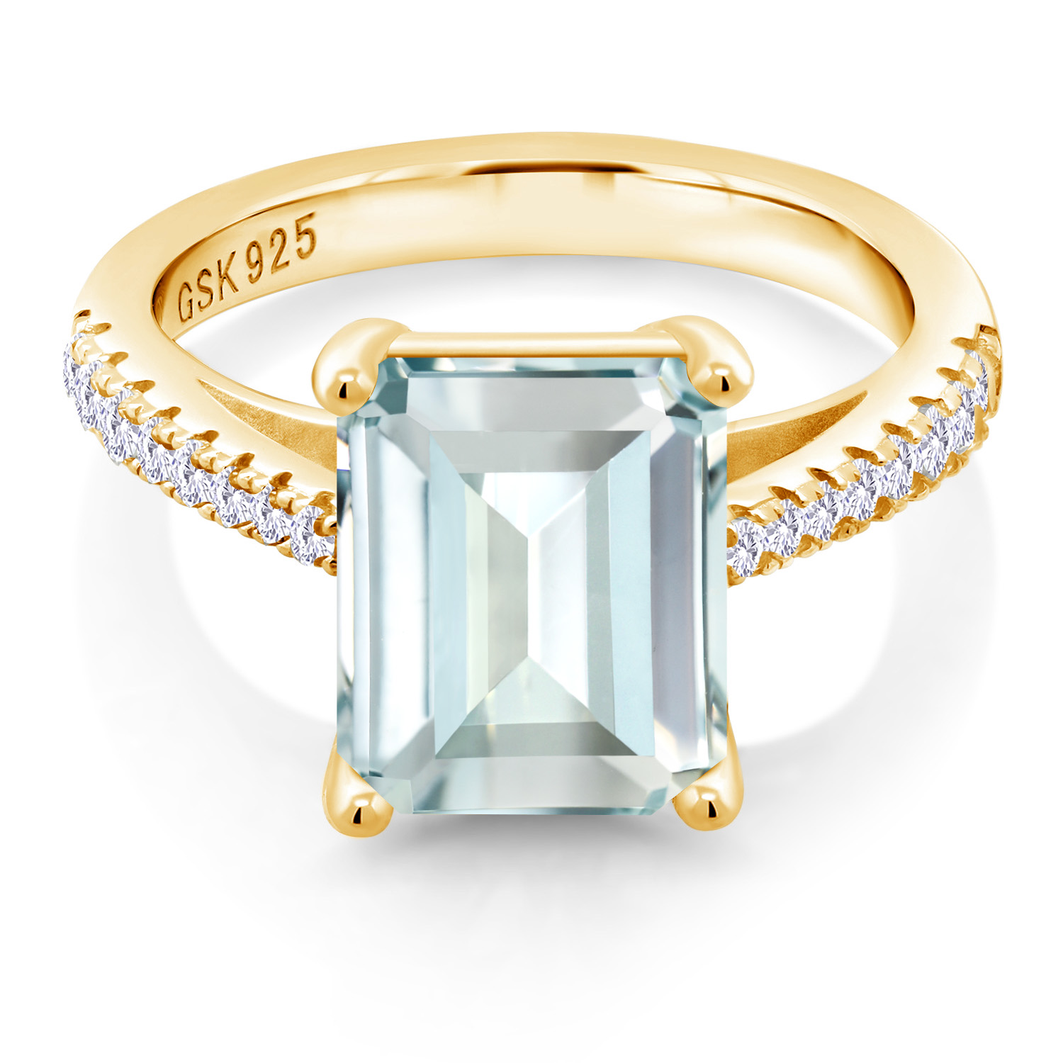 3.16 Cttw Green Prasiolite and White Created Sapphire 18K Yellow Gold Plated - Picture 50 of 67