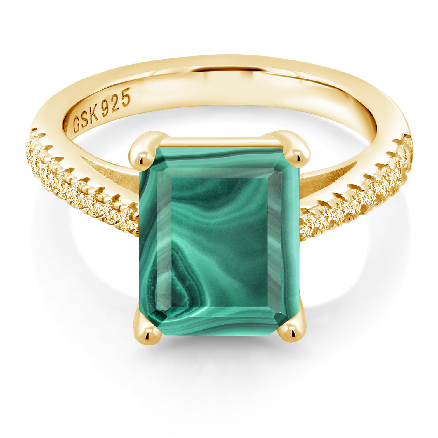 3.16 Cttw Green Prasiolite and White Created Sapphire 18K Yellow Gold Plated - Picture 20 of 67