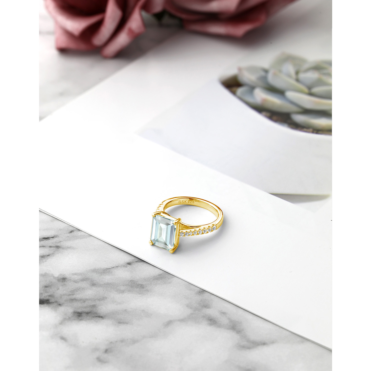 3.16 Cttw Green Prasiolite and White Created Sapphire 18K Yellow Gold Plated - Picture 53 of 67