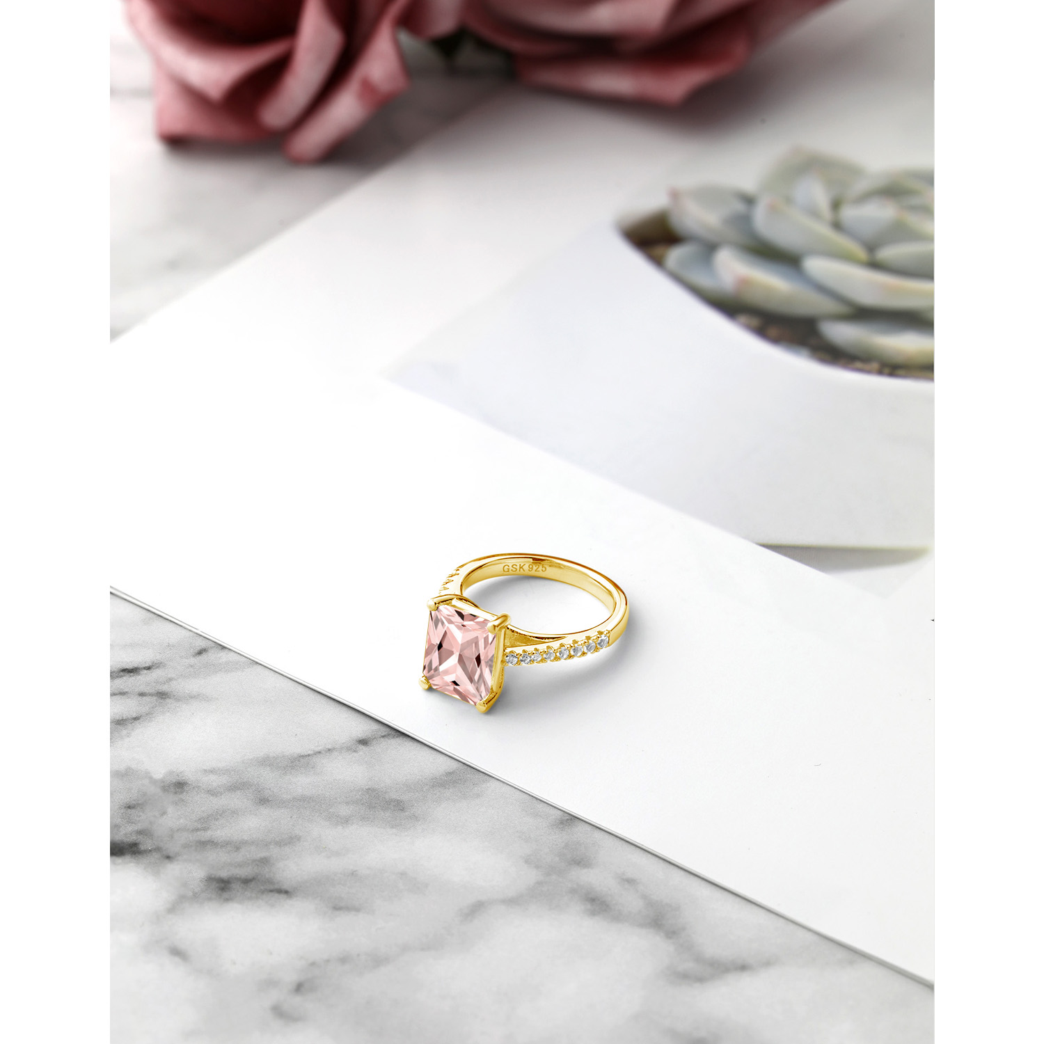 3.16 Cttw Green Prasiolite and White Created Sapphire 18K Yellow Gold Plated - Picture 35 of 67