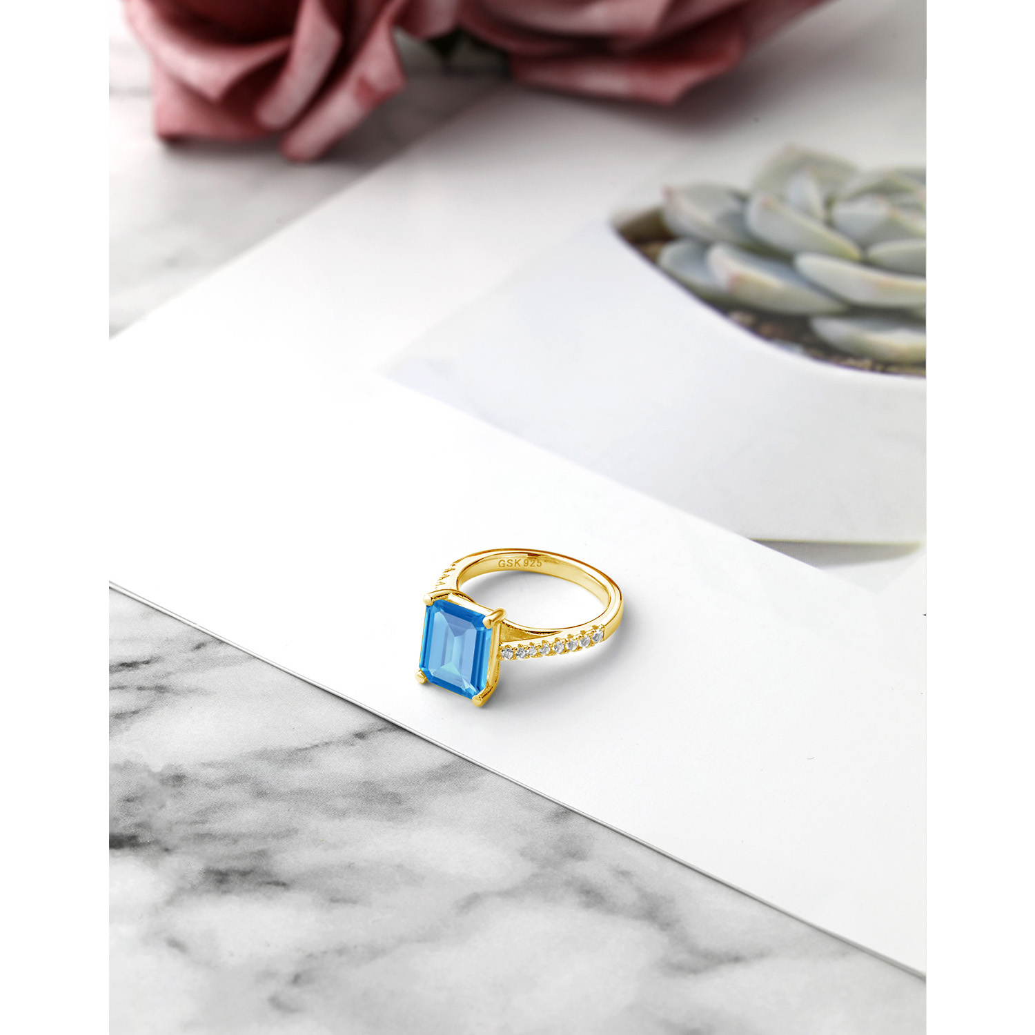 3.16 Cttw Green Prasiolite and White Created Sapphire 18K Yellow Gold Plated - Picture 59 of 67