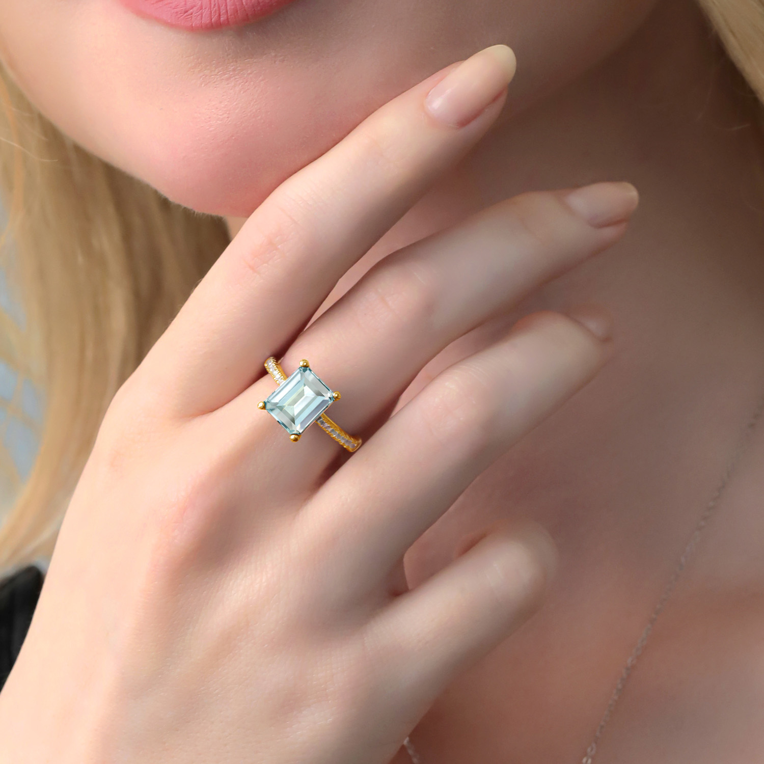 3.16 Cttw Green Prasiolite and White Created Sapphire 18K Yellow Gold Plated - Picture 55 of 67