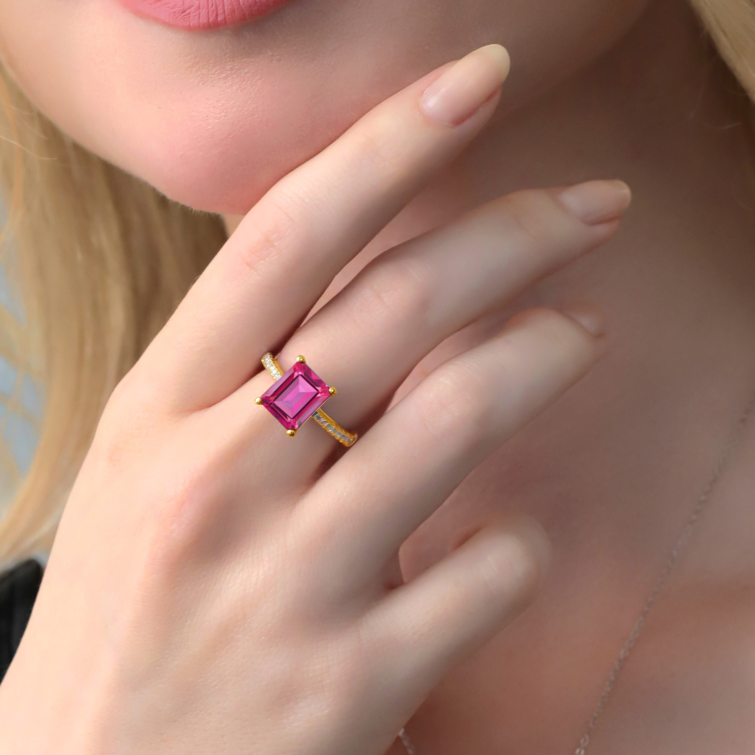 3.16 Cttw Green Prasiolite and White Created Sapphire 18K Yellow Gold Plated - Picture 43 of 67