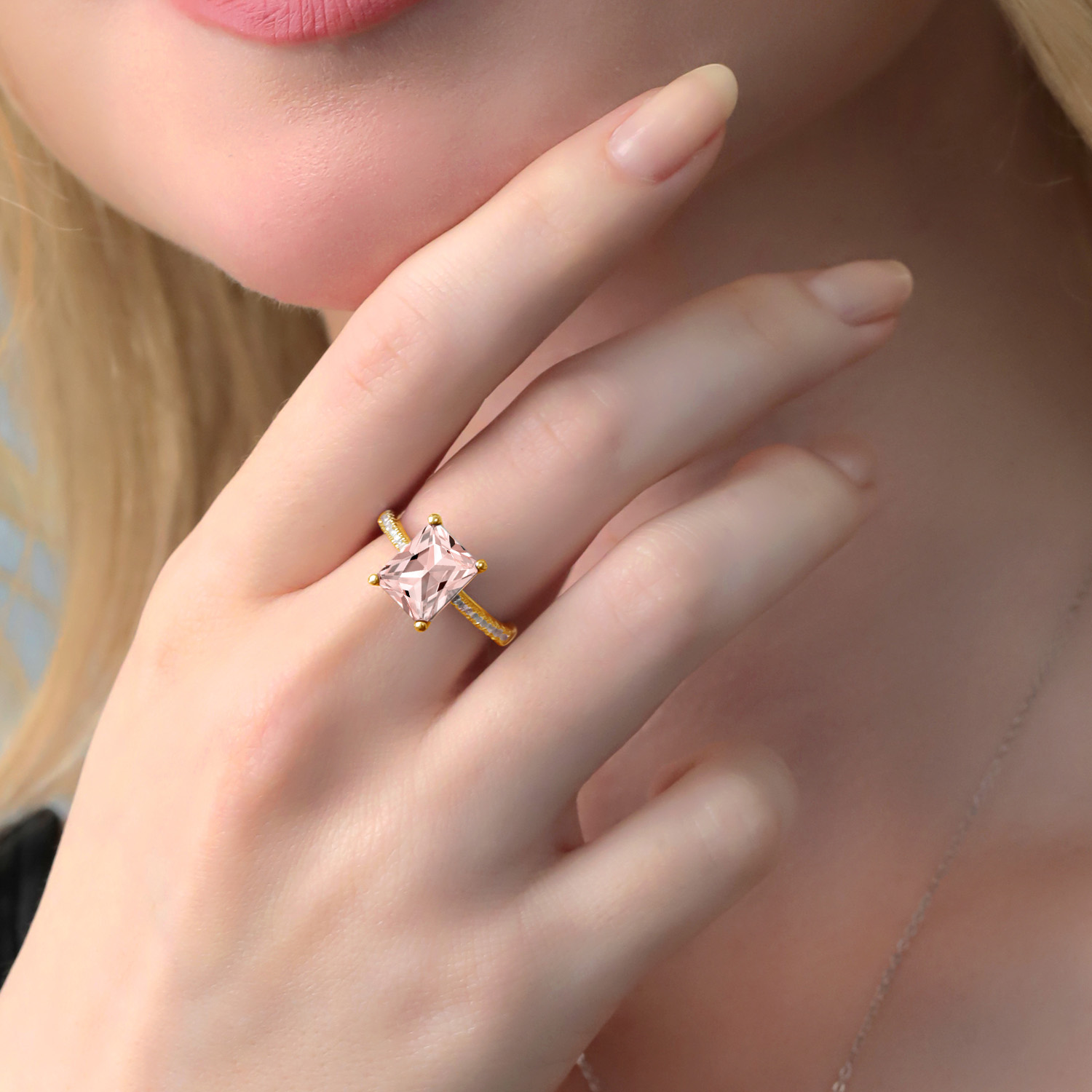 3.16 Cttw Green Prasiolite and White Created Sapphire 18K Yellow Gold Plated - Picture 37 of 67