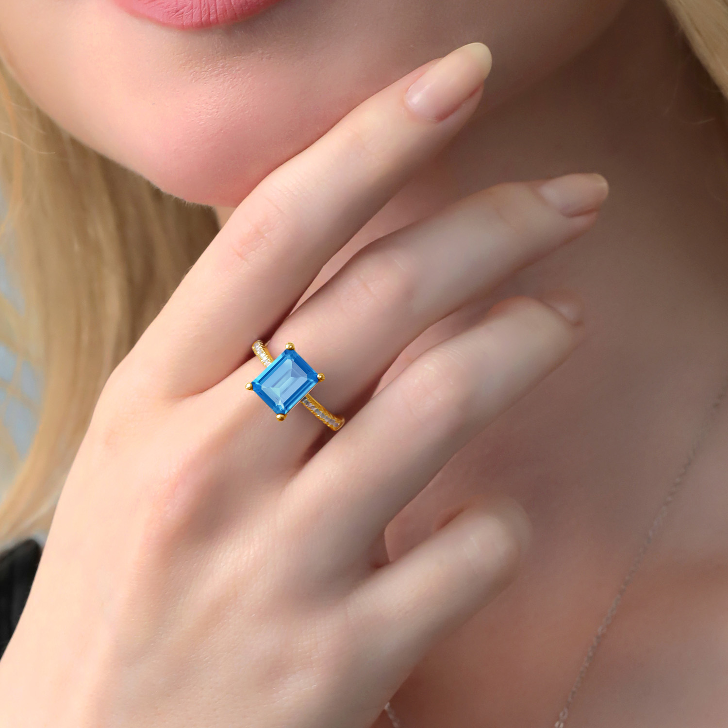 3.16 Cttw Green Prasiolite and White Created Sapphire 18K Yellow Gold Plated - Picture 61 of 67