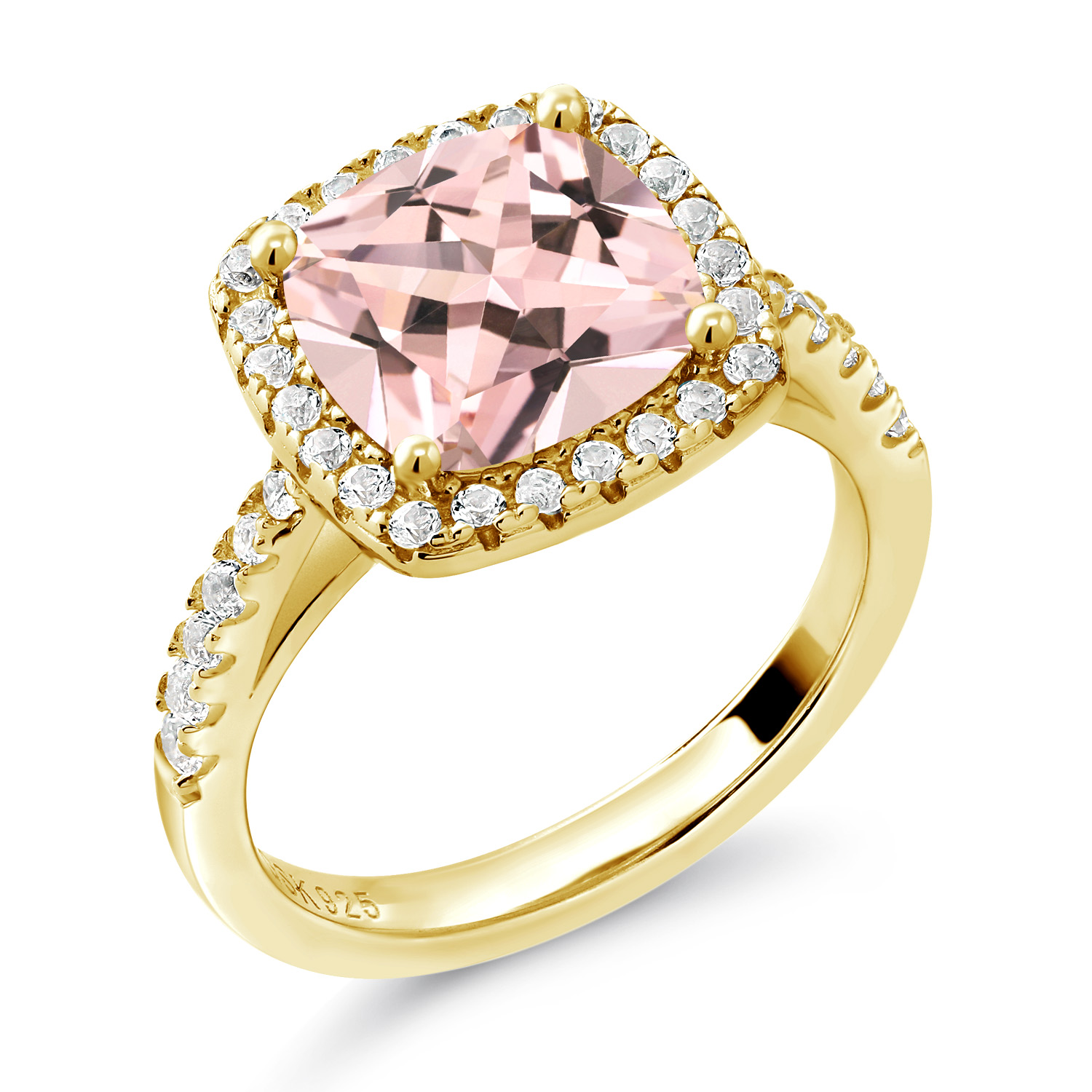 2.50 Ct Peach Nano Morganite White Created Sapphire 18K Yellow Gold Plated - Picture 7 of 36