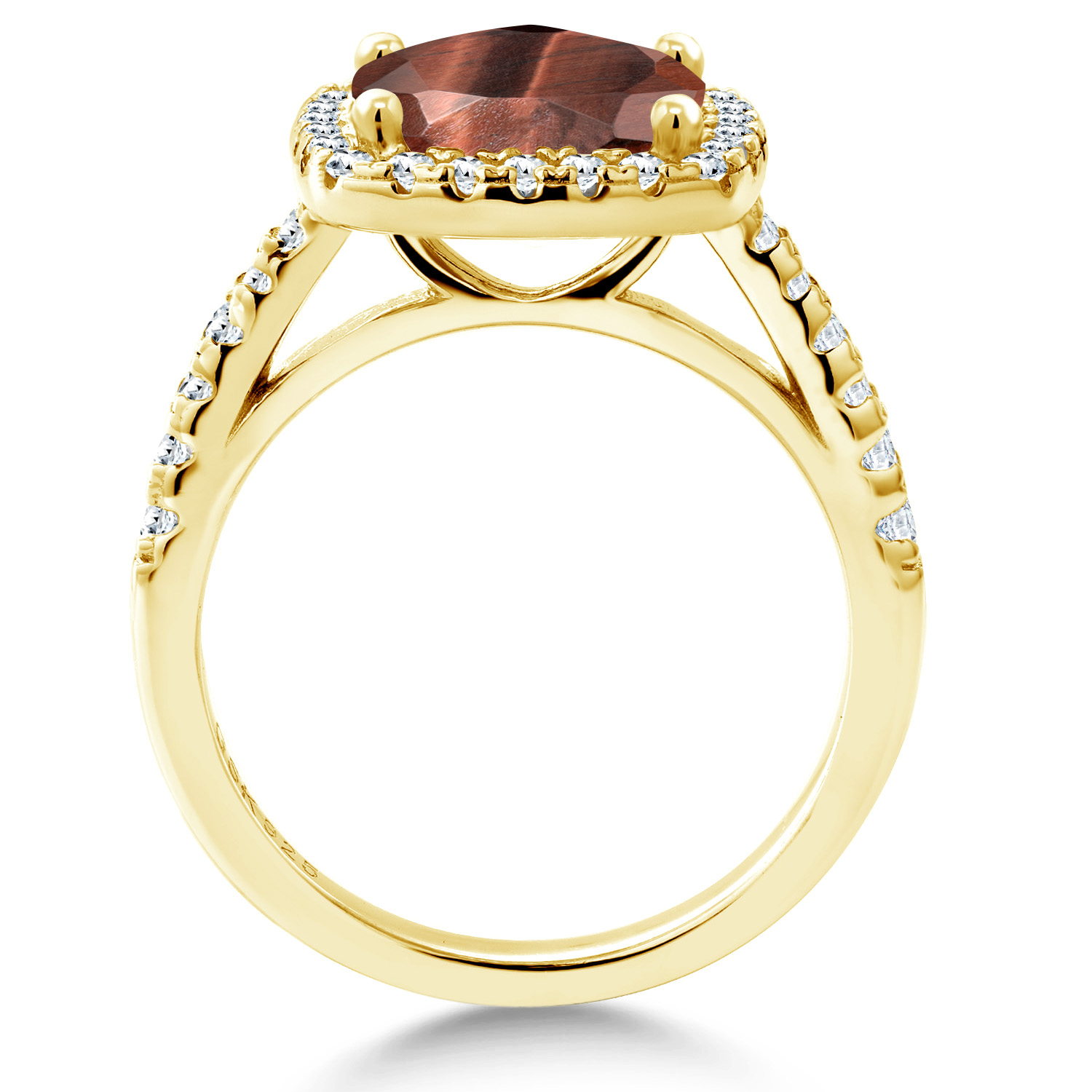 2.50 Ct Red Tiger Eye White Created Sapphire 18K Yellow Gold Plated Silver Ring - Picture 9 of 36