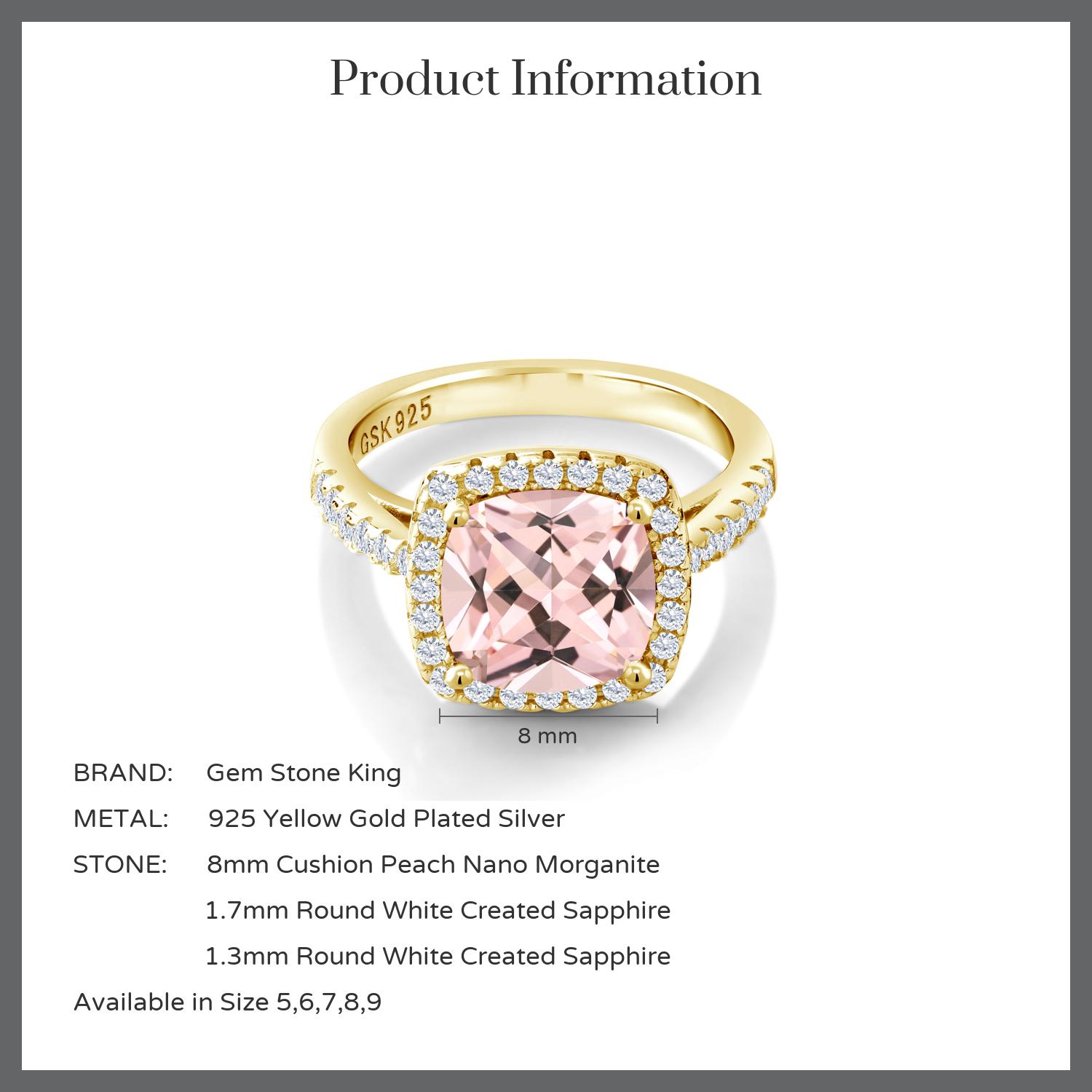 2.50 Ct Peach Nano Morganite White Created Sapphire 18K Yellow Gold Plated - Picture 12 of 36