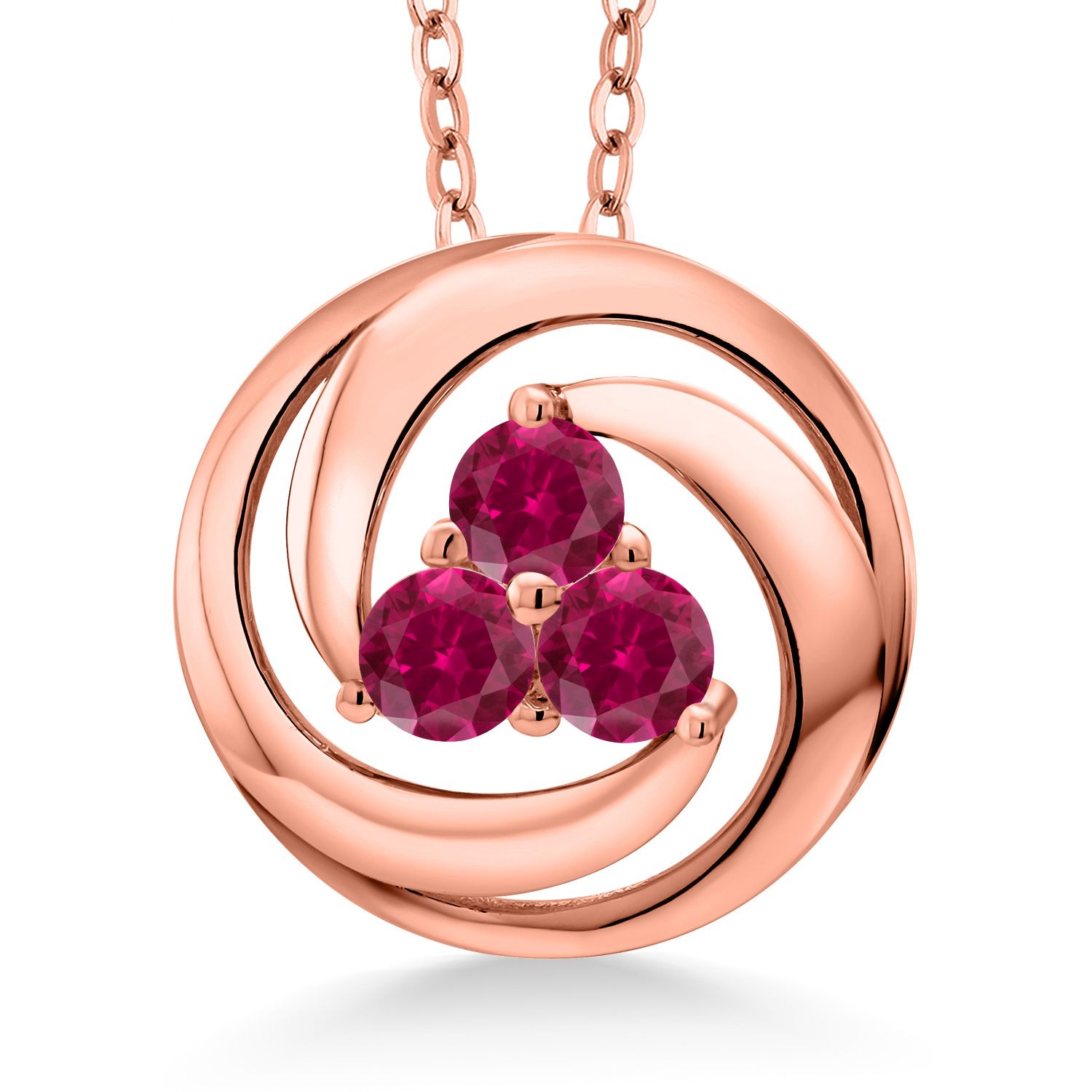 18K Rose Gold Plated Silver Amethyst 3 Stone Circle Pendant Necklace For Women - Picture 61 of 90