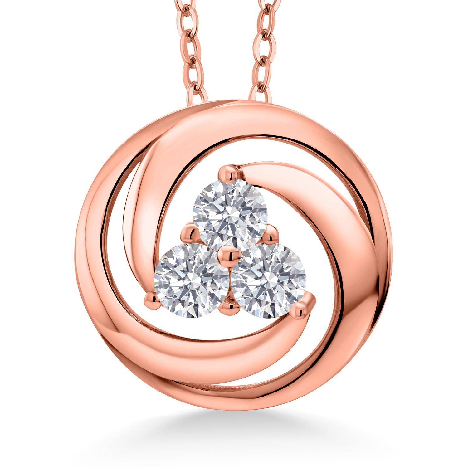 18K Rose Gold Plated Silver Amethyst 3 Stone Circle Pendant Necklace For Women - Picture 25 of 90