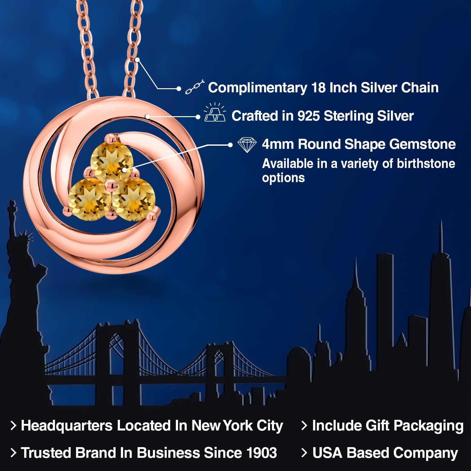 18K Rose Gold Plated Silver Amethyst 3 Stone Circle Pendant Necklace For Women - Picture 86 of 90