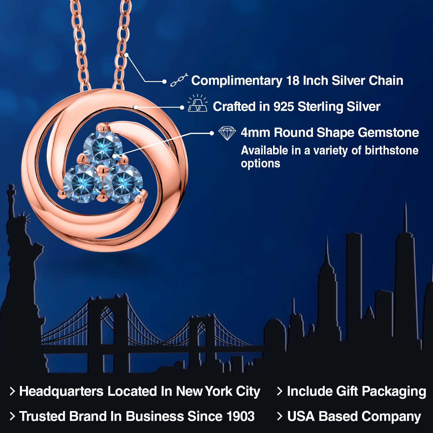 18K Rose Gold Plated Silver Amethyst 3 Stone Circle Pendant Necklace For Women - Picture 50 of 90