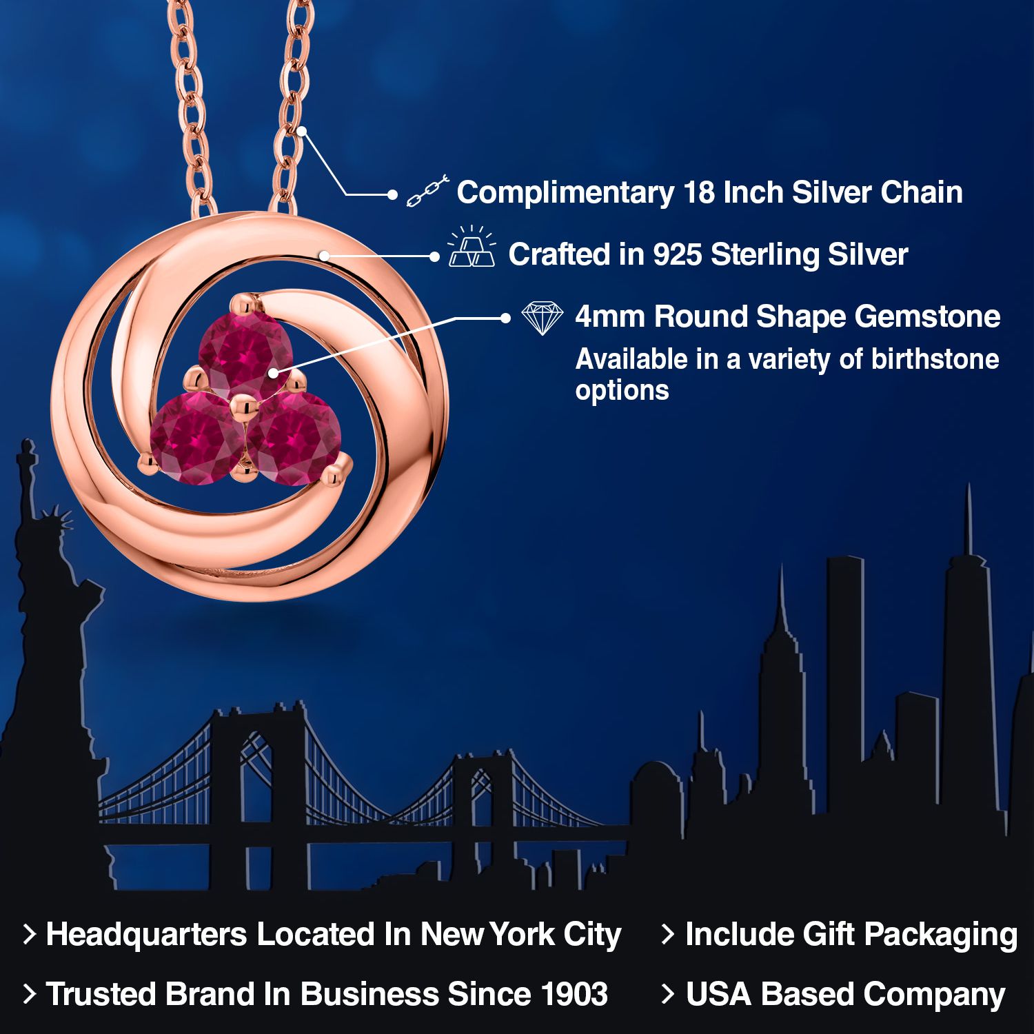 18K Rose Gold Plated Silver Amethyst 3 Stone Circle Pendant Necklace For Women - Picture 62 of 90