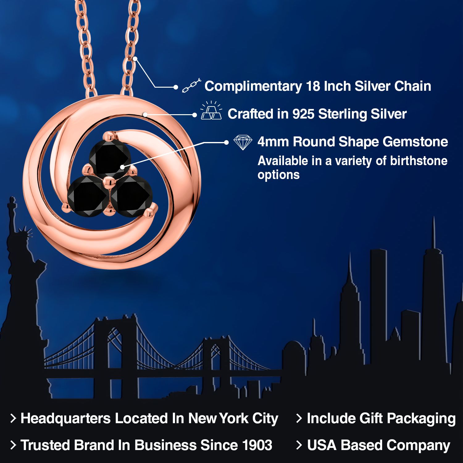 18K Rose Gold Plated Silver Amethyst 3 Stone Circle Pendant Necklace For Women - Picture 8 of 90