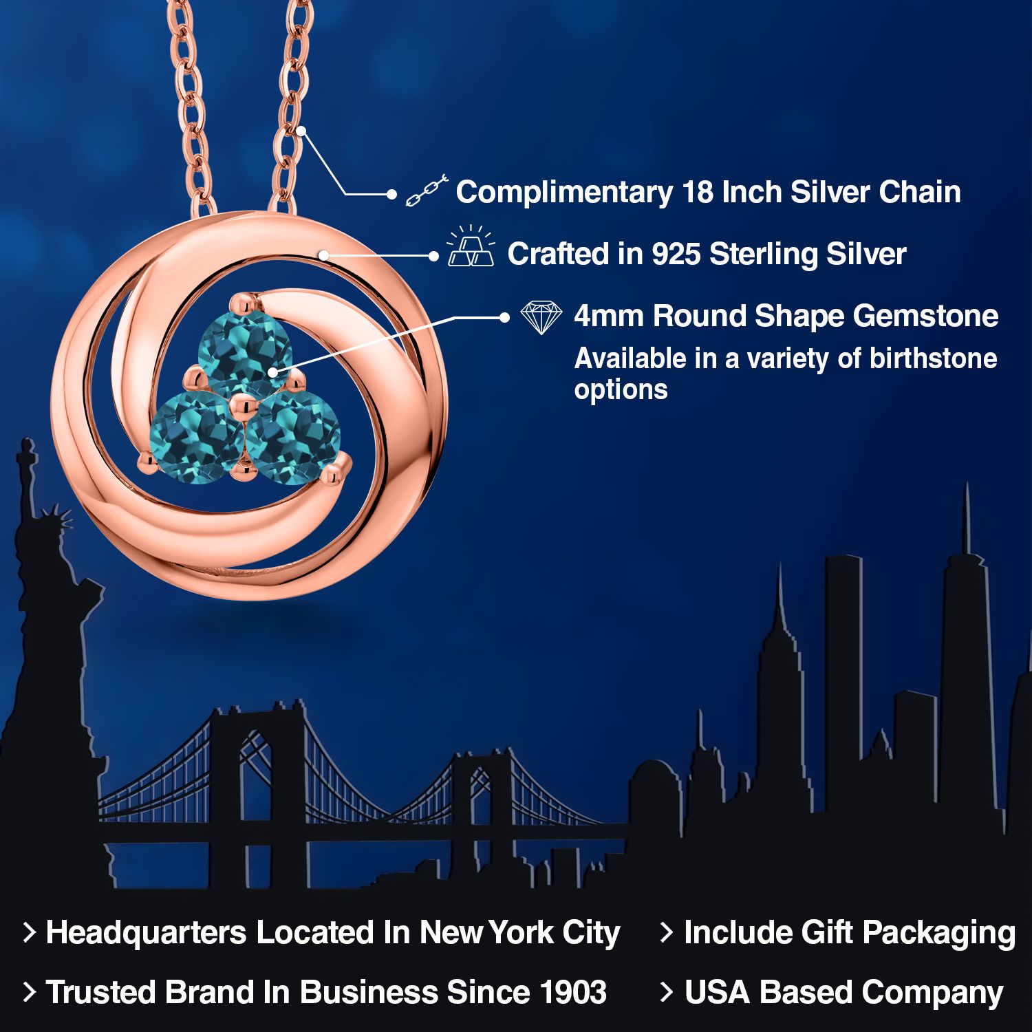 18K Rose Gold Plated Silver Amethyst 3 Stone Circle Pendant Necklace For Women - Picture 38 of 90