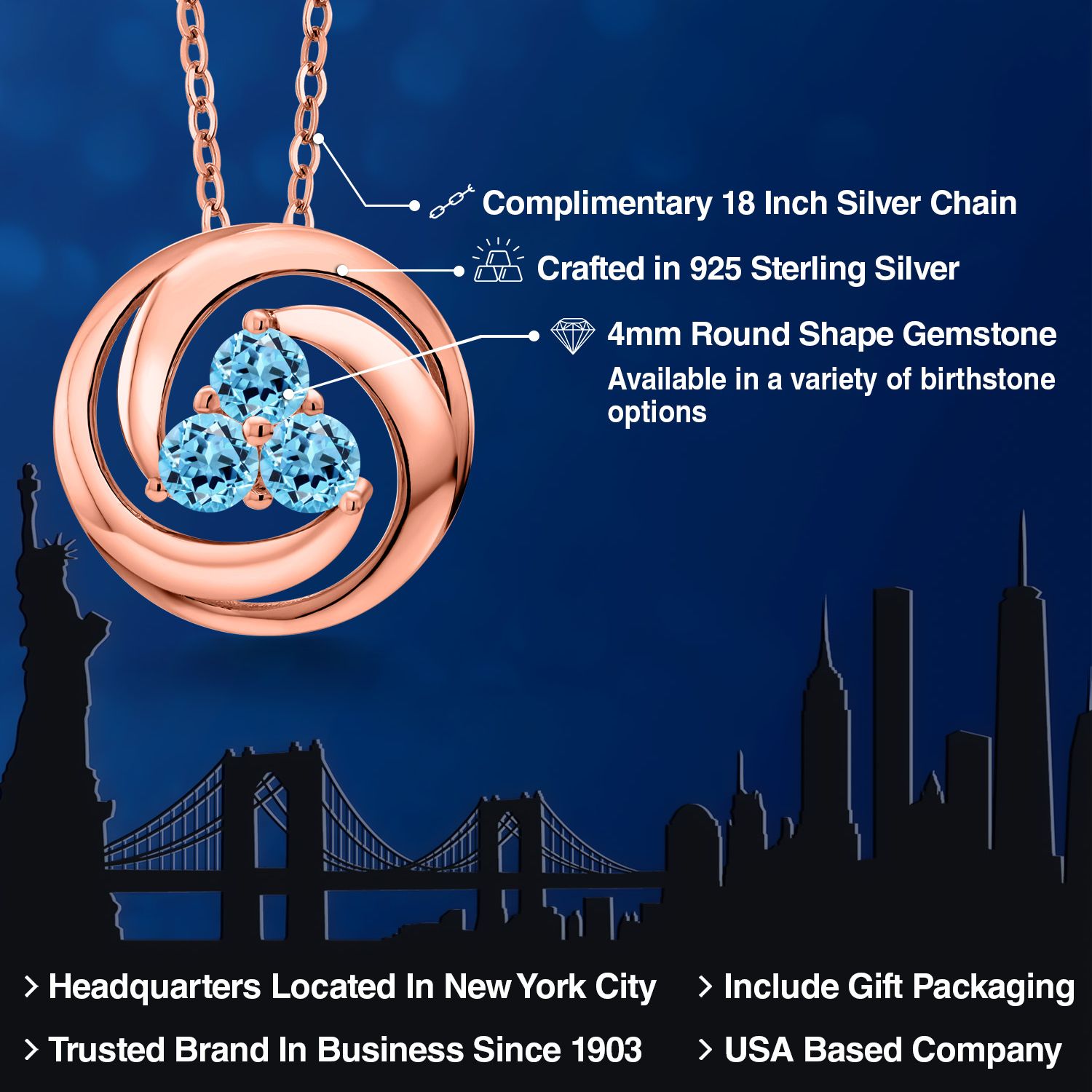 18K Rose Gold Plated Silver Amethyst 3 Stone Circle Pendant Necklace For Women - Picture 74 of 90