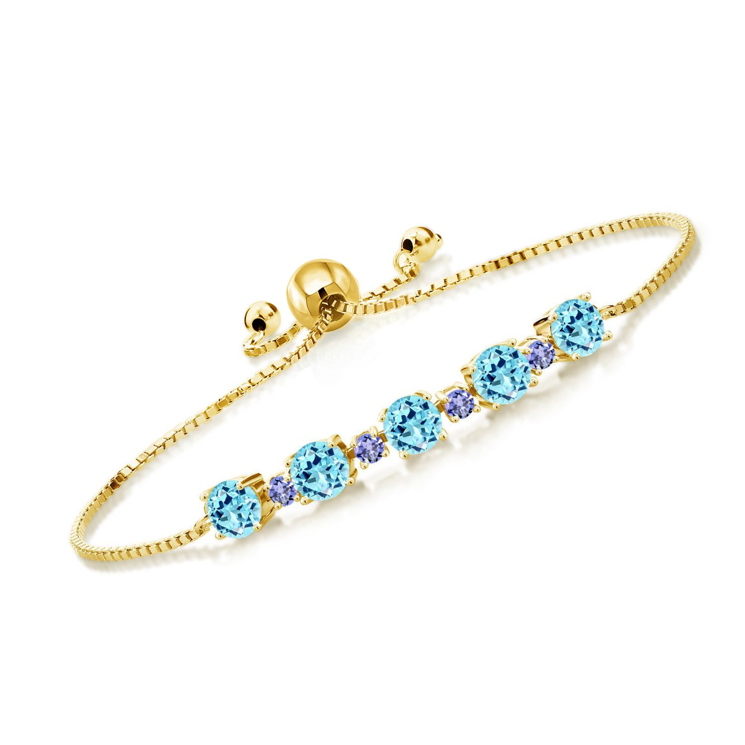 Gemstone Birthstone and Tanzanite Tennis Bracelet for Women in 18K Yellow Gold