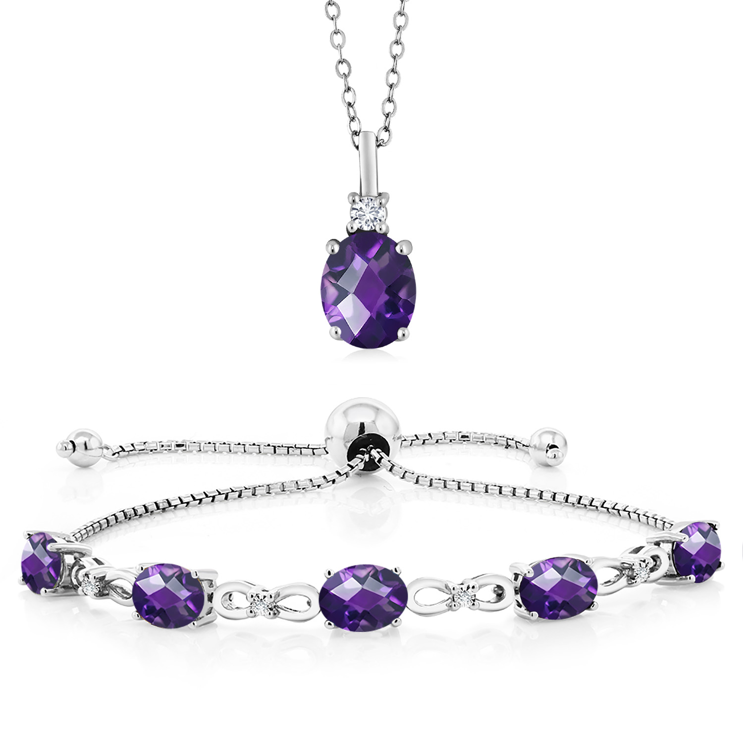 925 Sterling Silver Pendant Bracelet Jewelry Set for Women | Gemstone