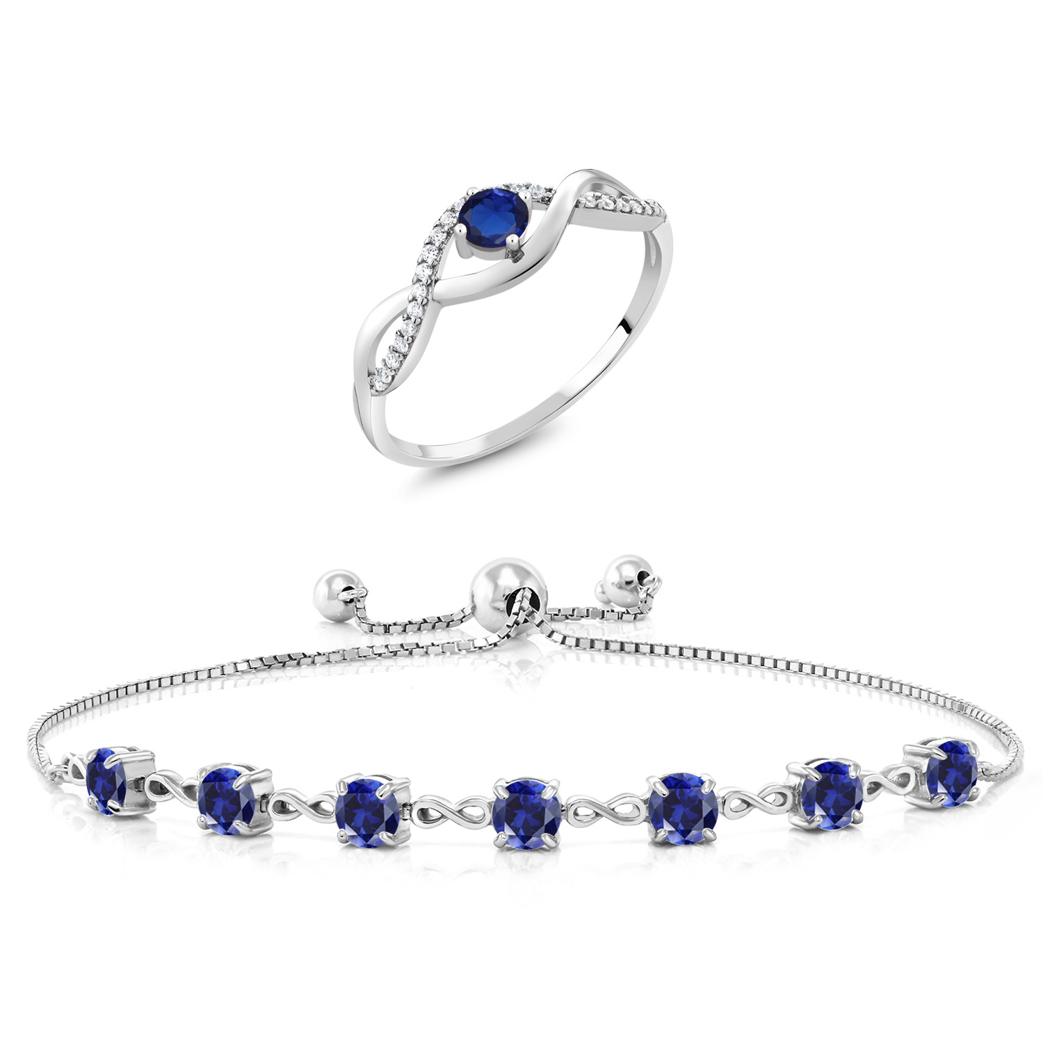 Gemstone Birthstone Infinity Twist Ring & Bolo Tennis Bracelet Jewelry Set for