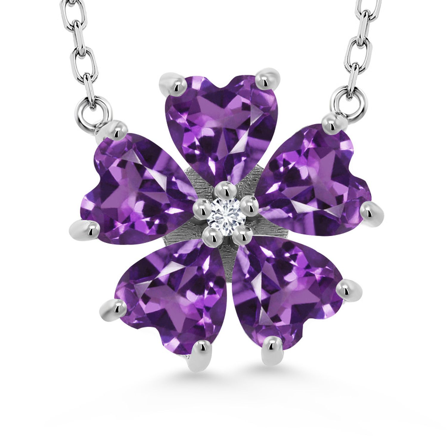 Gemstone Birthstone and Lab Grown Diamond Flower Pendant Necklace for Women |