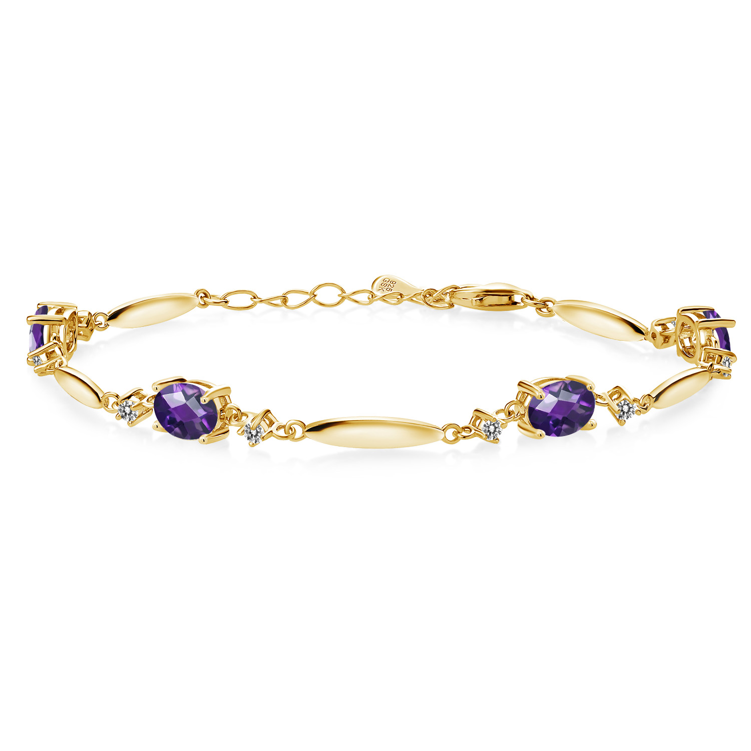18K Yellow Gold Plated Silver Gemstone Birthstone and Diamond Tennis Bracelet