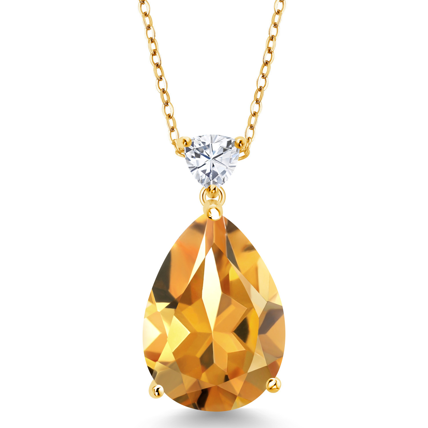9-13 Cttw Gemstone Birthstone and White Moissanite Teardrop Pendant Necklace