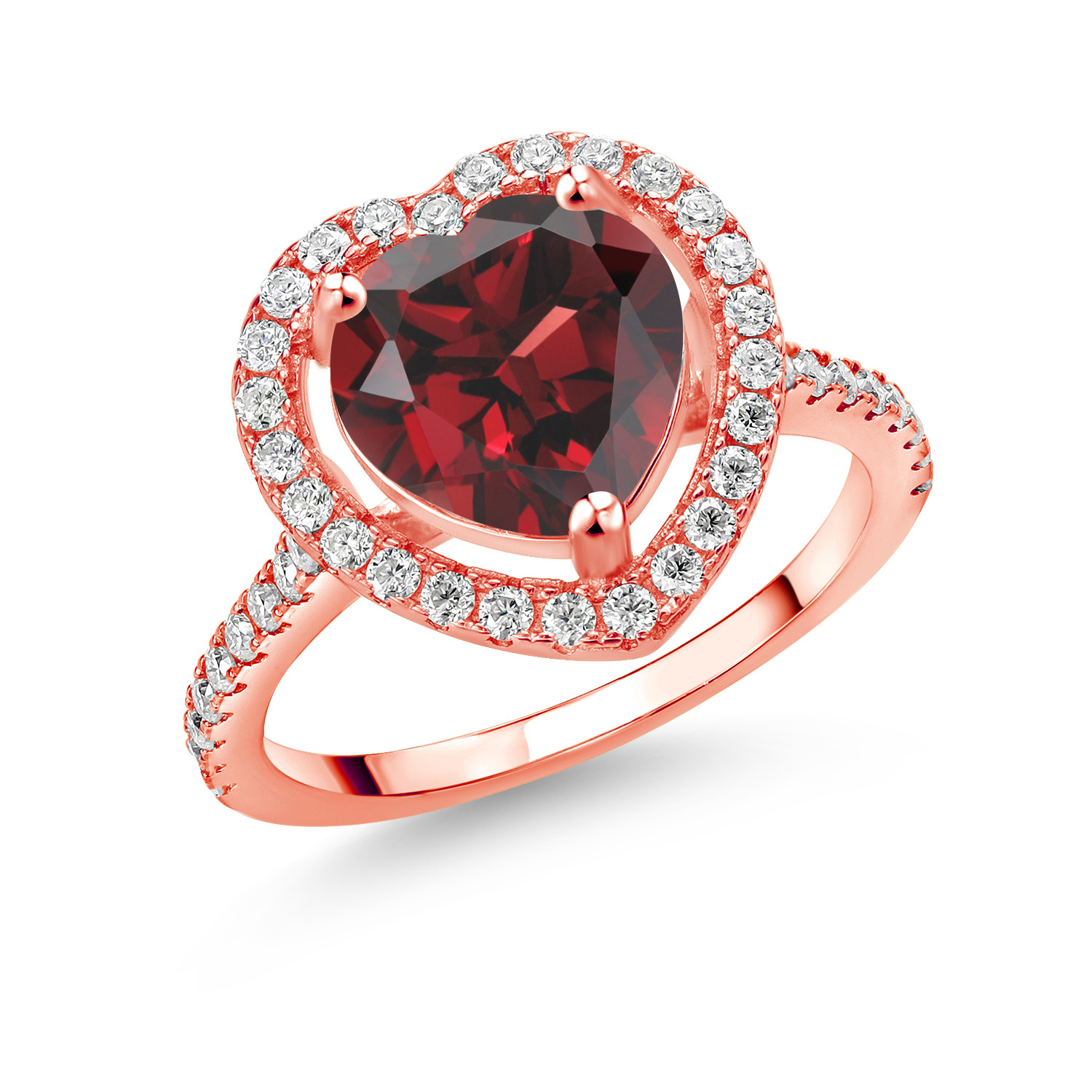 18K Rose Gold Plated Silver 10MM Heart Shape Gemstone Birthstone and White