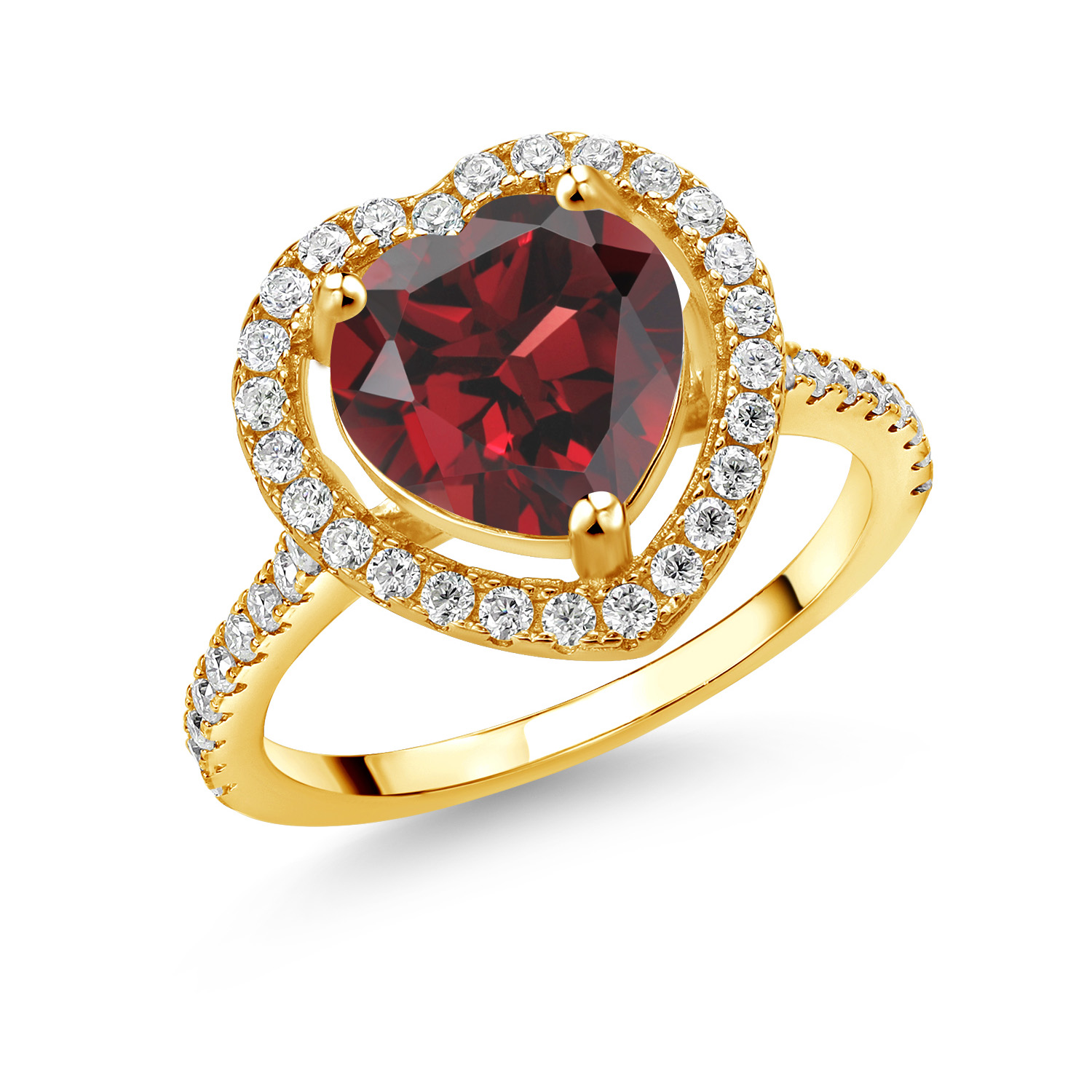 18K Yellow Gold Plated Silver 10MM Heart Shape Gemstone Birthstone and White