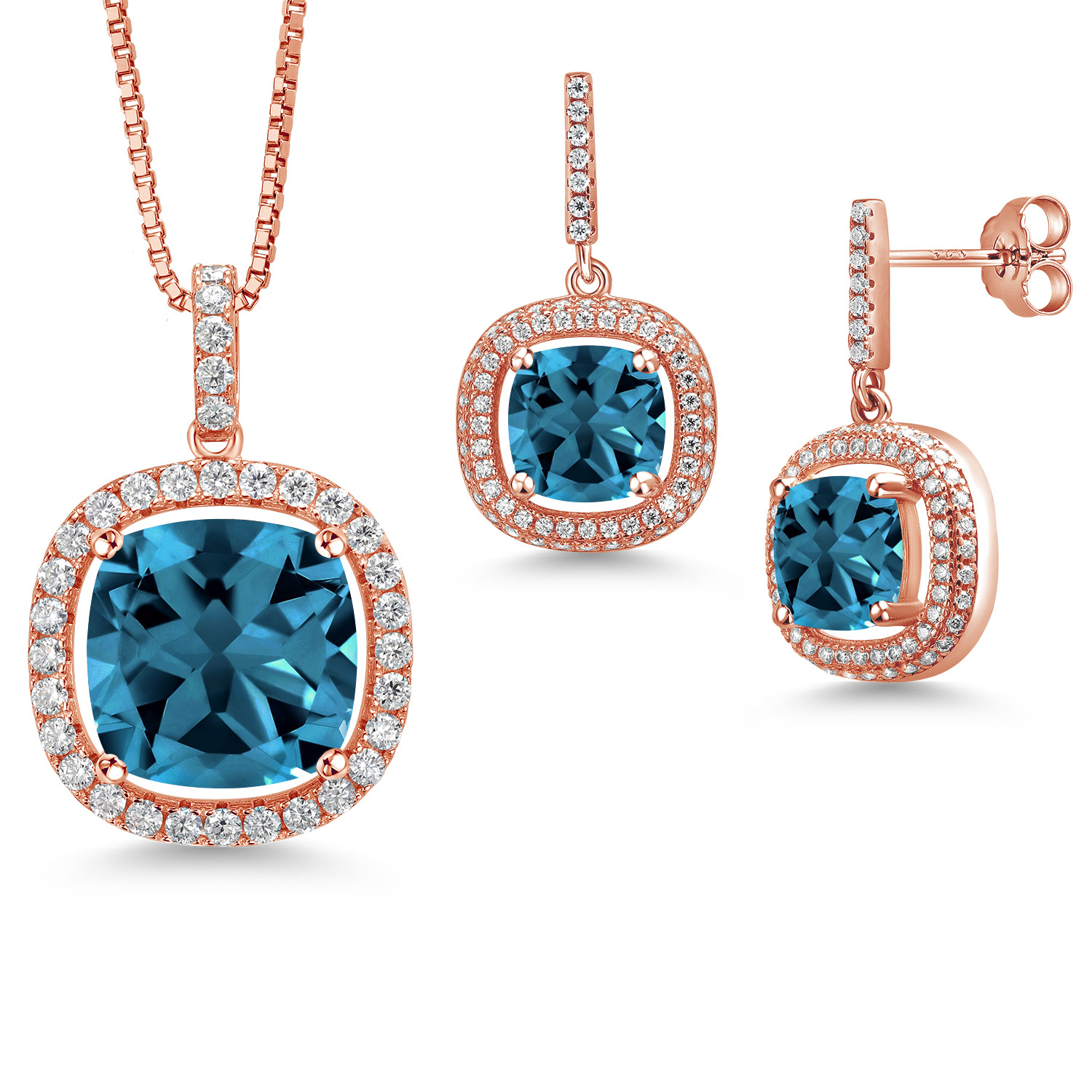 13-20 Cttw Halo Pendant Necklace and Dangle Earrings Set For Women | 925