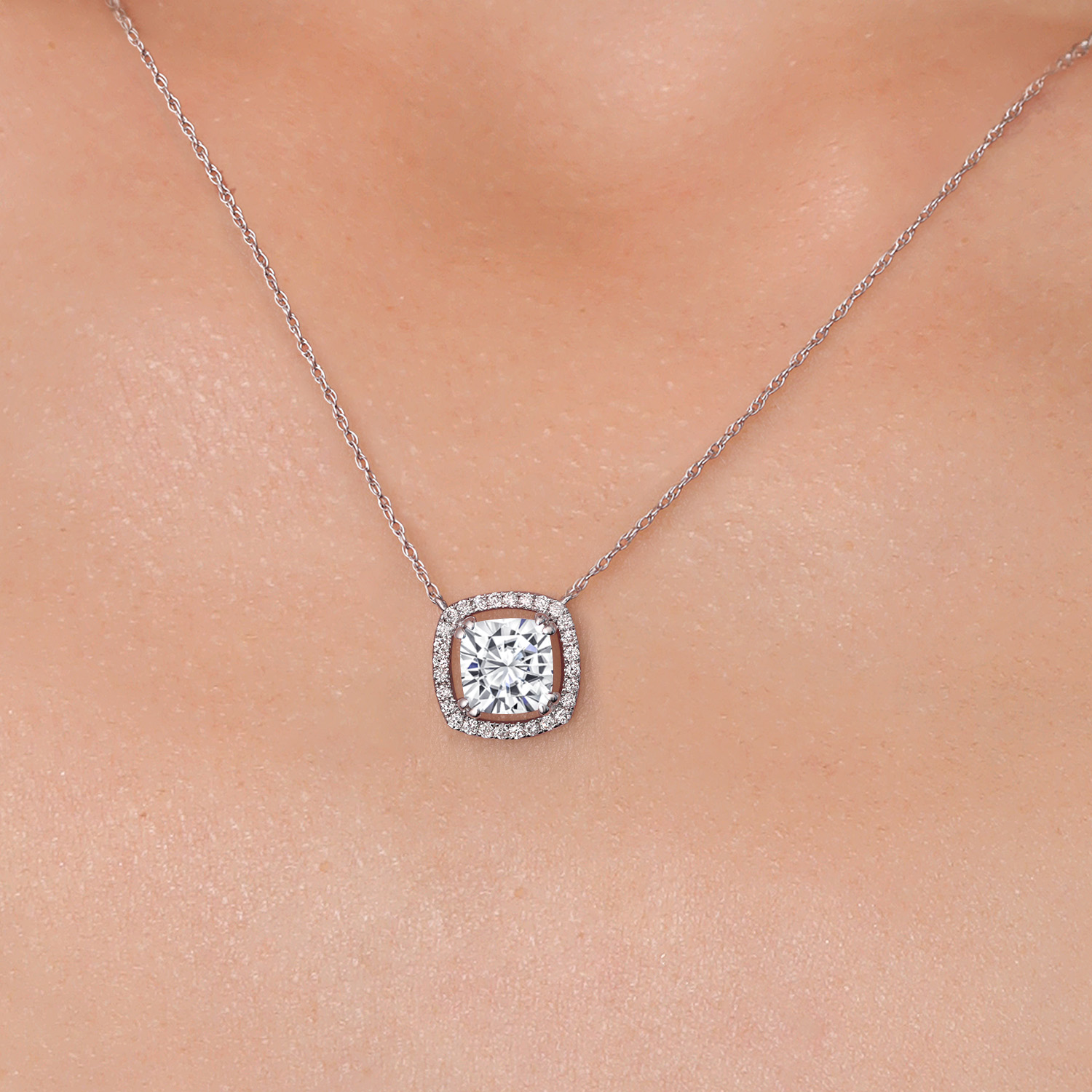 10K White Gold G/H Lab Grown Diamond Necklace Set with Moissanite (1.31 Cttw) - Picture 39 of 96
