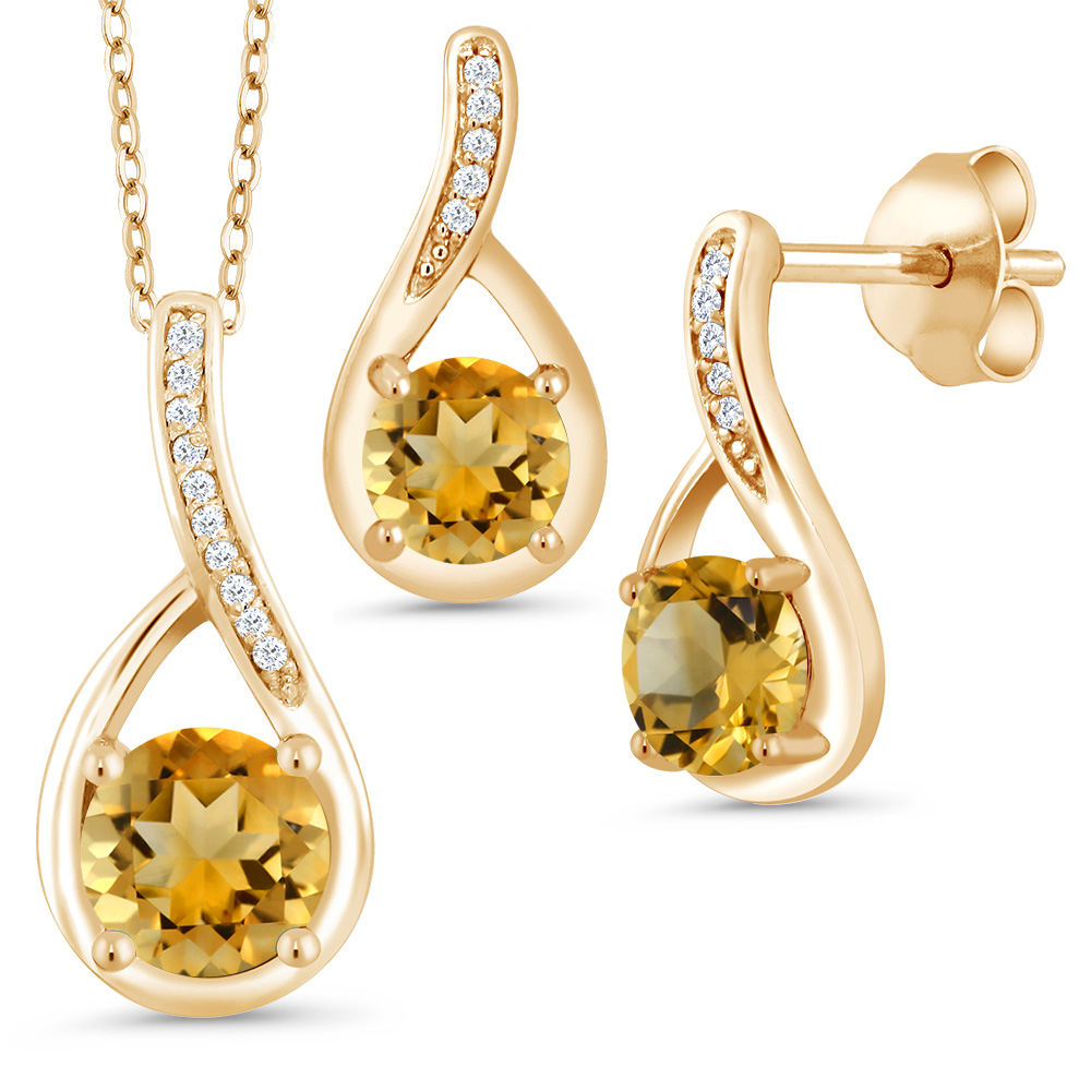 1.89 Ct Simulated Opal 18K Yellow Gold Plated Silver Diamond Pendant Earrings