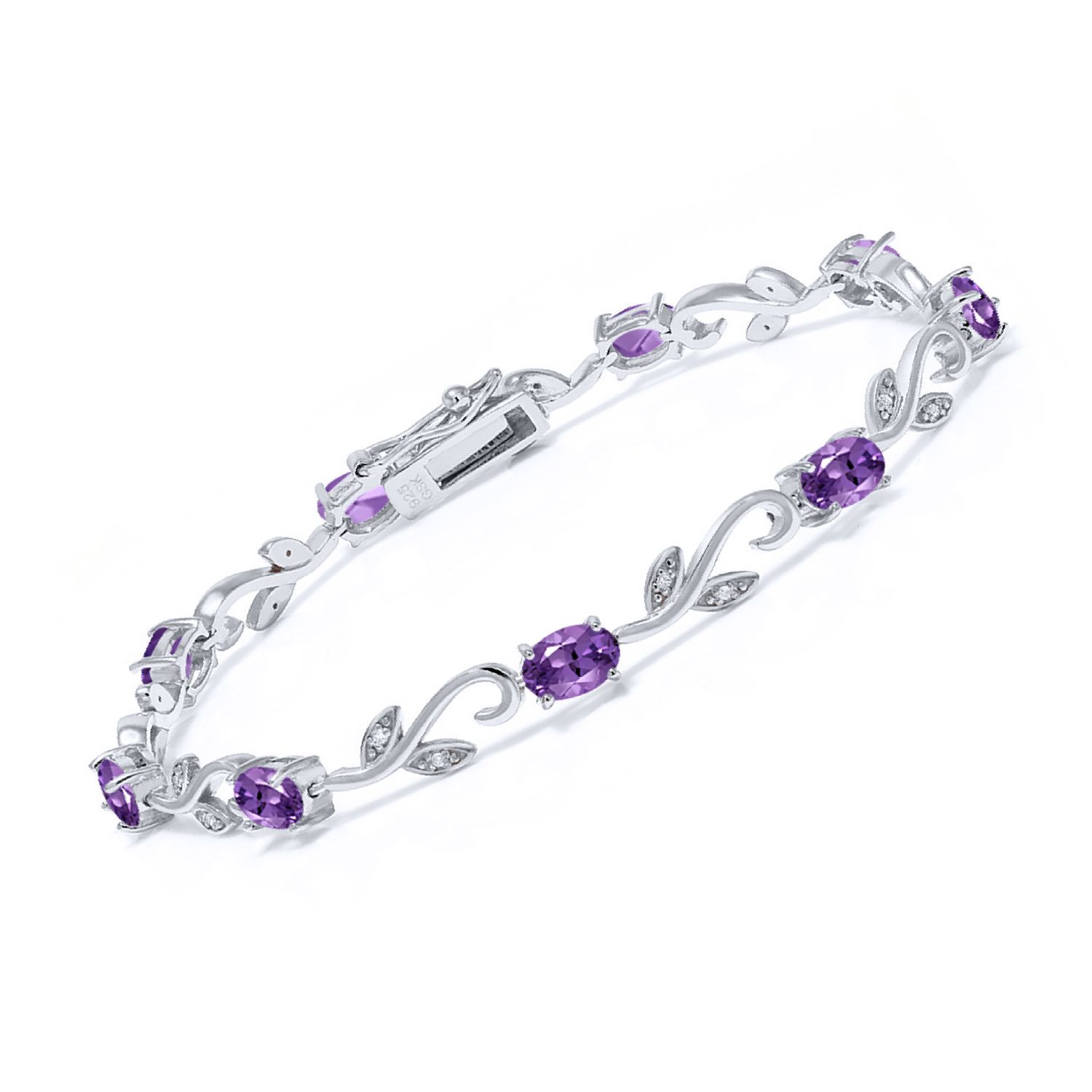 Greek Vine Leaf Gemstone Birthstone Tennis Bracelet For Women | 925 Sterling